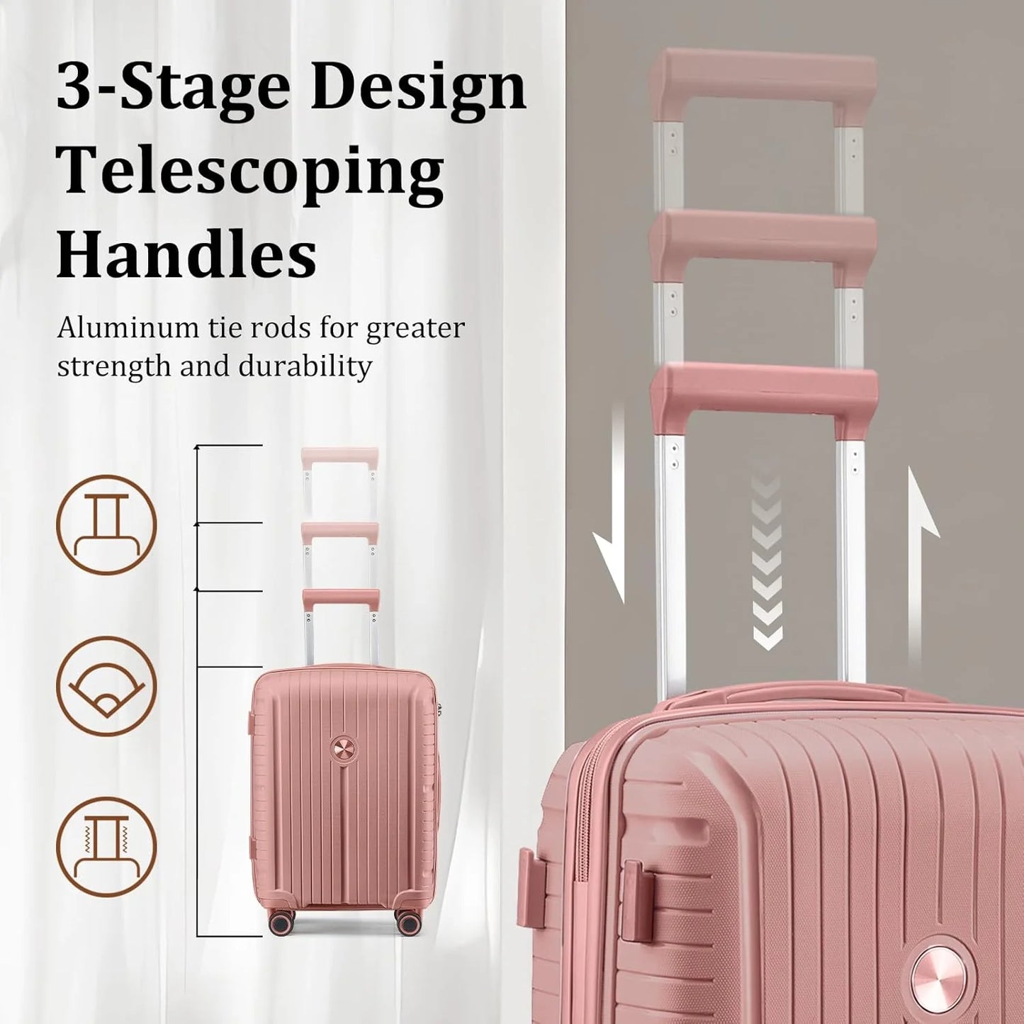 5-piece PP hardshell lightweight travel carry-on luggage set with dual spinner wheels and TSA lock