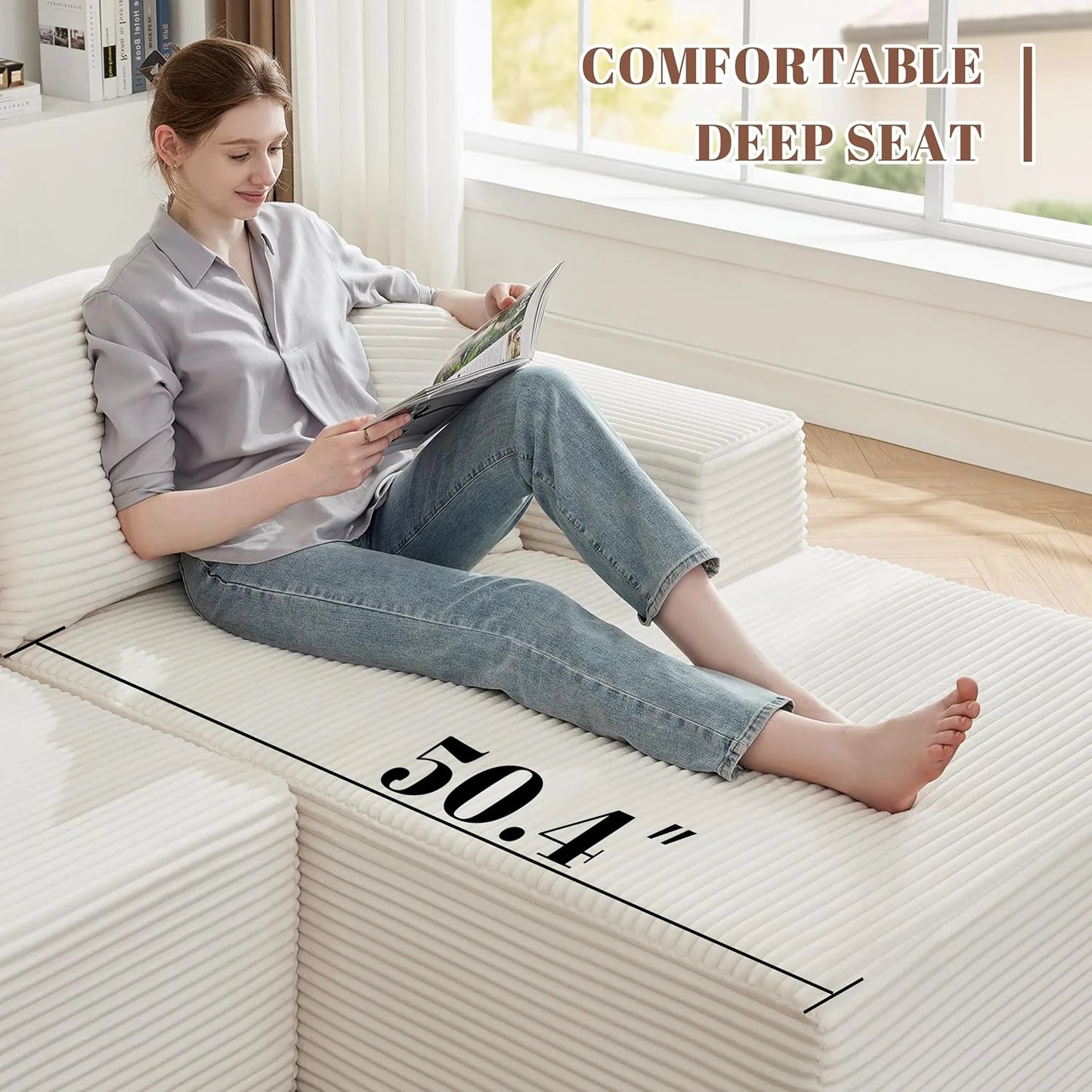 110-inch cloud sofa, boneless sofa in the living room, modular sofa with deep seats