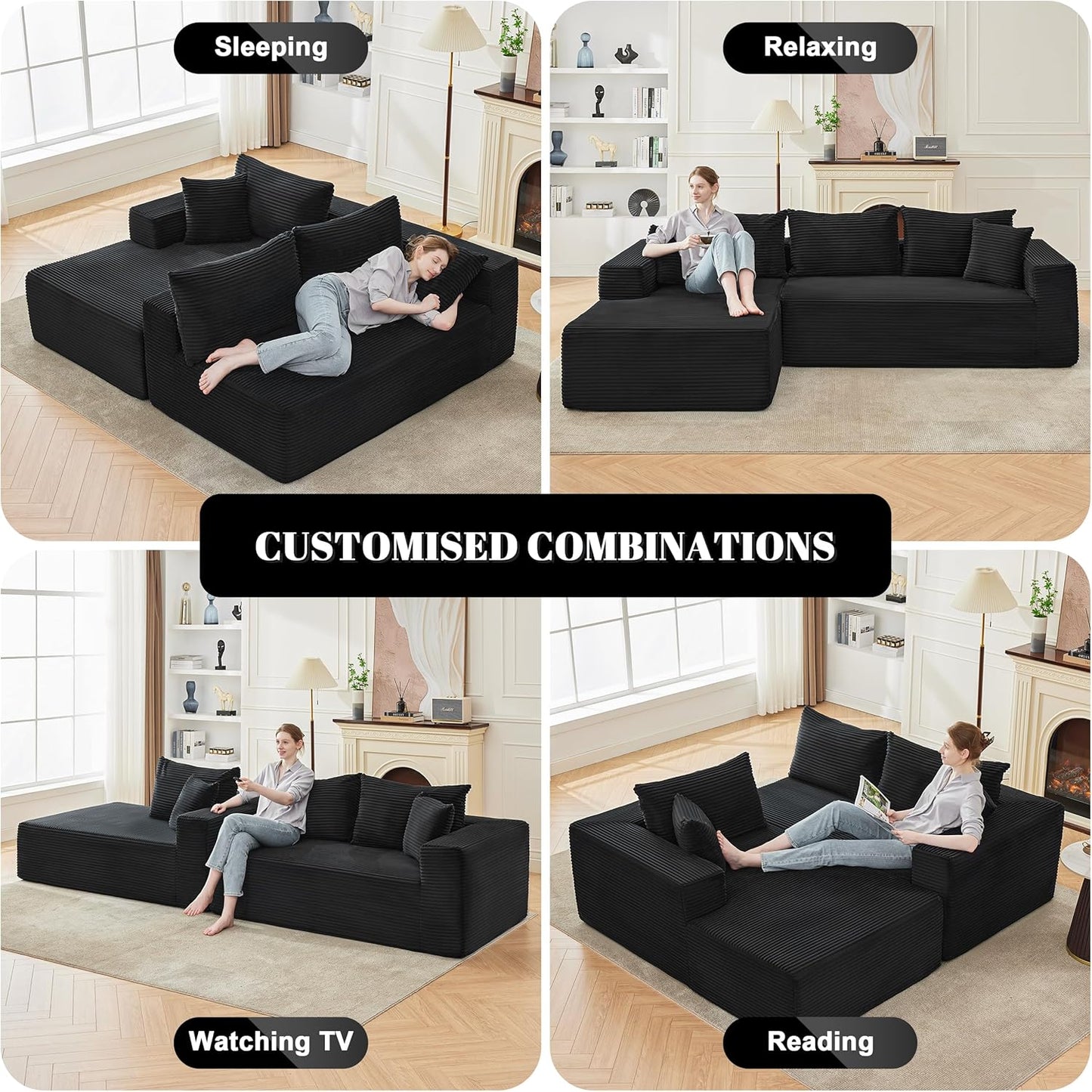 110-inch cloud sofa, boneless sofa in the living room, modular sofa with deep seats