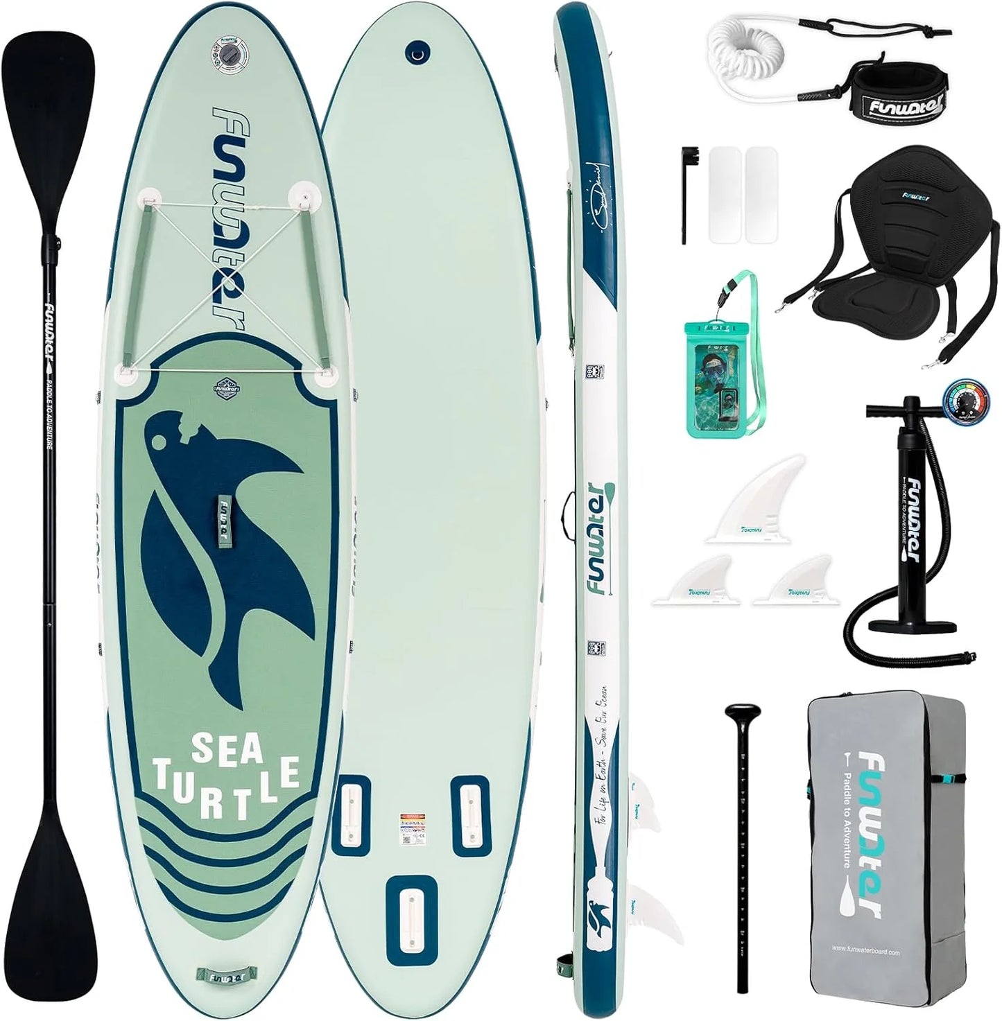 FunWater Inflatable Stand Up Paddle Board with Premium SUP Paddle Accessories, Non-Slip EVA Deck, 11'/10'6' Paddle