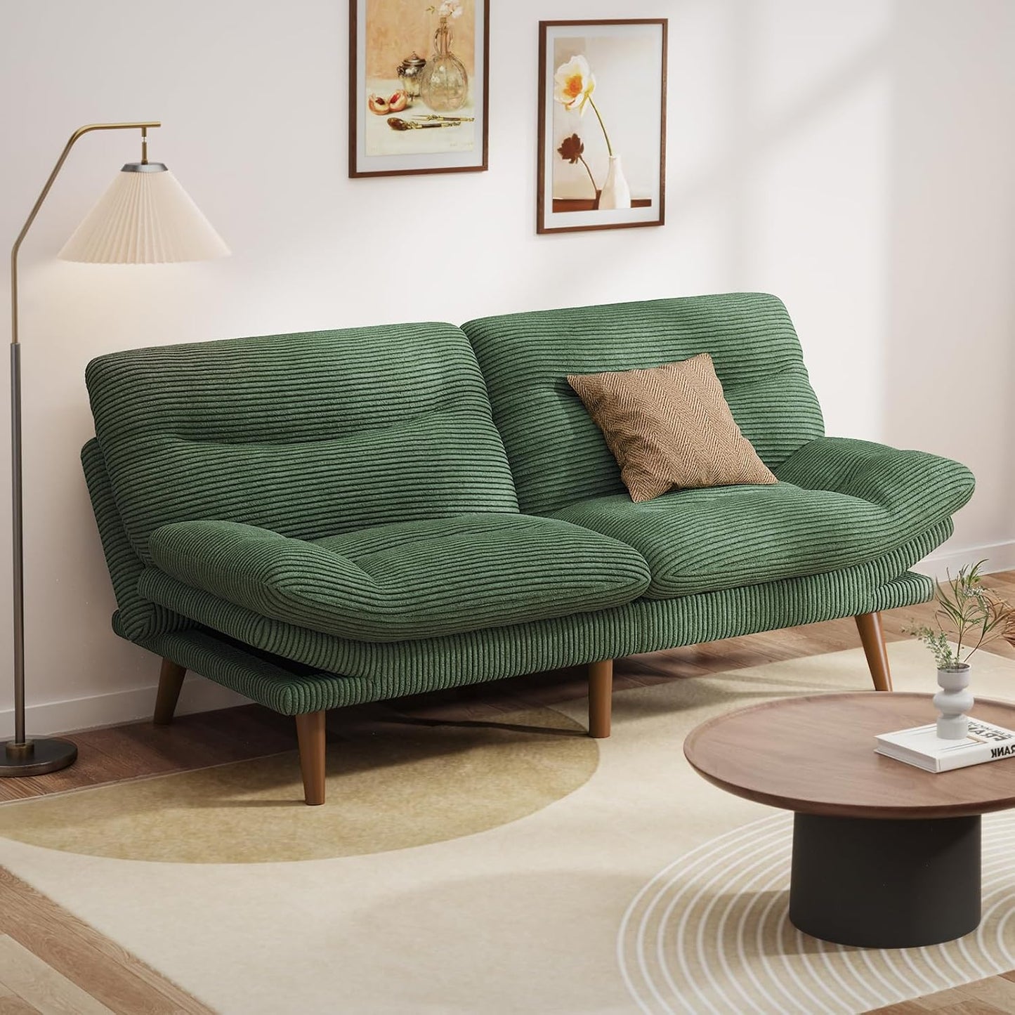 Convertible Futon Sofa Bed, 66 Inch Corduroy Futon Sofa Recliner Sofa Bed for Small Spaces, Playrooms or Offices