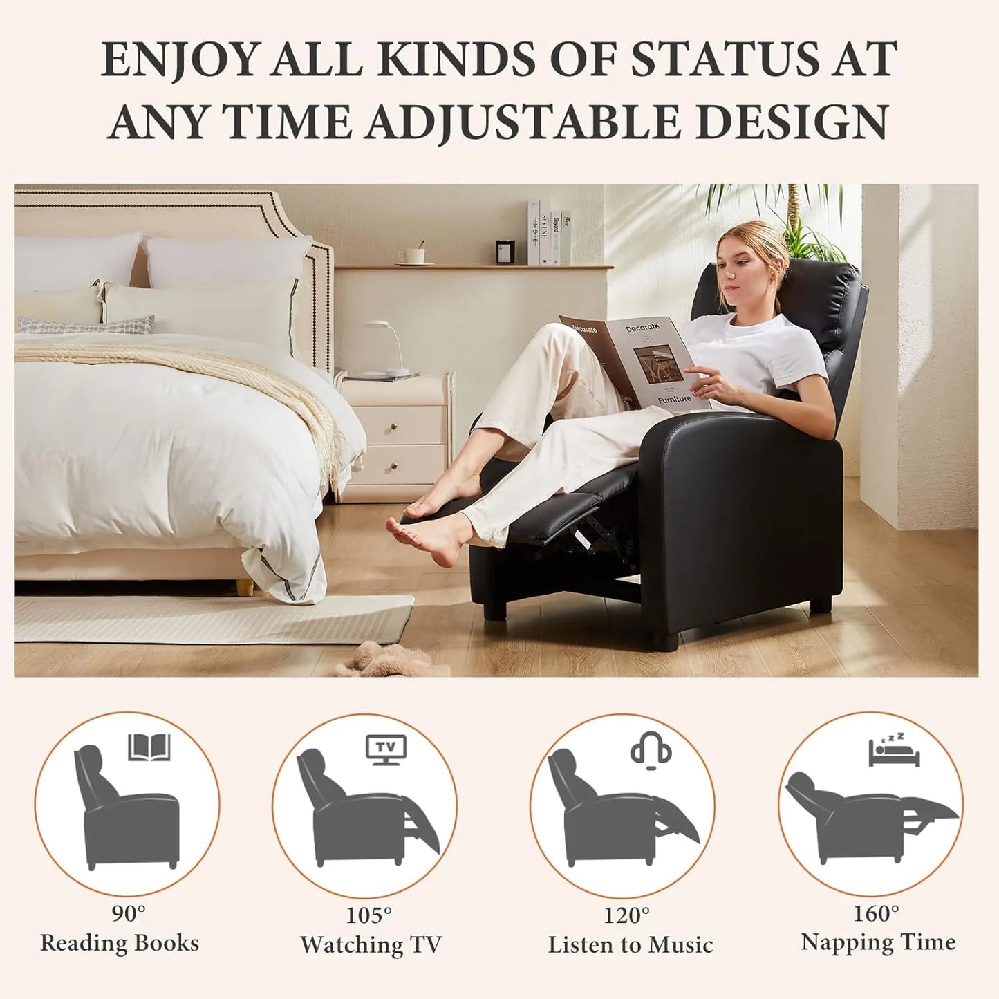 Sweet and crisp rocking chair 360 degree rotating recliner with sliding function