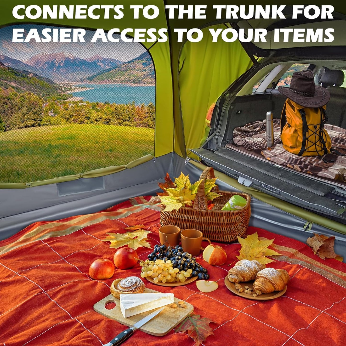 SUV Tent for Camping with Rainfly, Waterproof PU3000mm Double Layer Design, Car Tents for Camping SUV, SUV Tailgate Tent for Outdoor with Storage Bag, for SUV Van, Jeep, Pickup 8'W x 8'L x 7.2'H