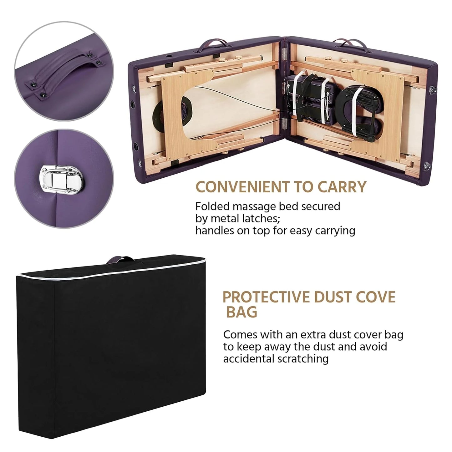 Yaheetech Massage Table Portable Lash Beds Spa Bed Massage Couch Foldable Spa Tables Adjustable 2 Fold with Non-Woven Bag 24 inch, Black