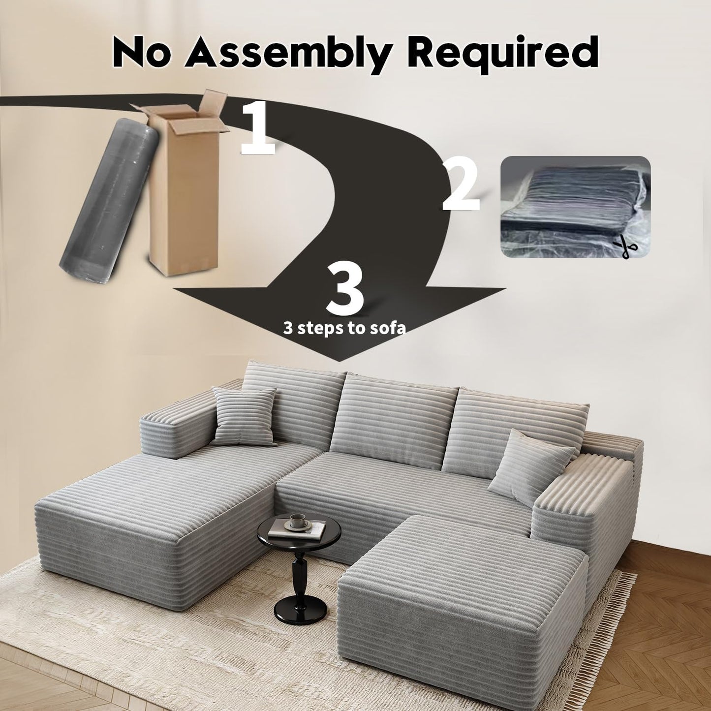 107.5 inch Cloud Modular Sectional Sofa with L-Shaped Chaise Lounge, Modern Minimalist Upholstered Sofa Deep Seating Corner Sofa