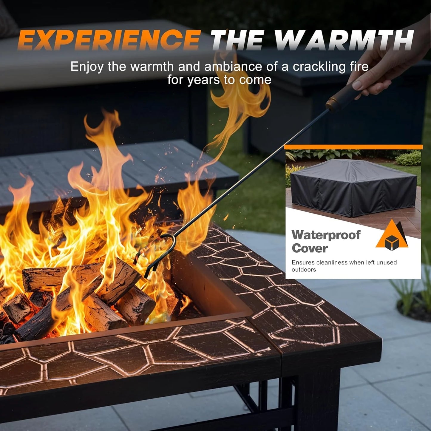 Devoko Outdoor Fire Pit, 32 Inch Firepit Table Metal Outdoor Fireplaces with Waterproof Cover for Outside Patio Camping