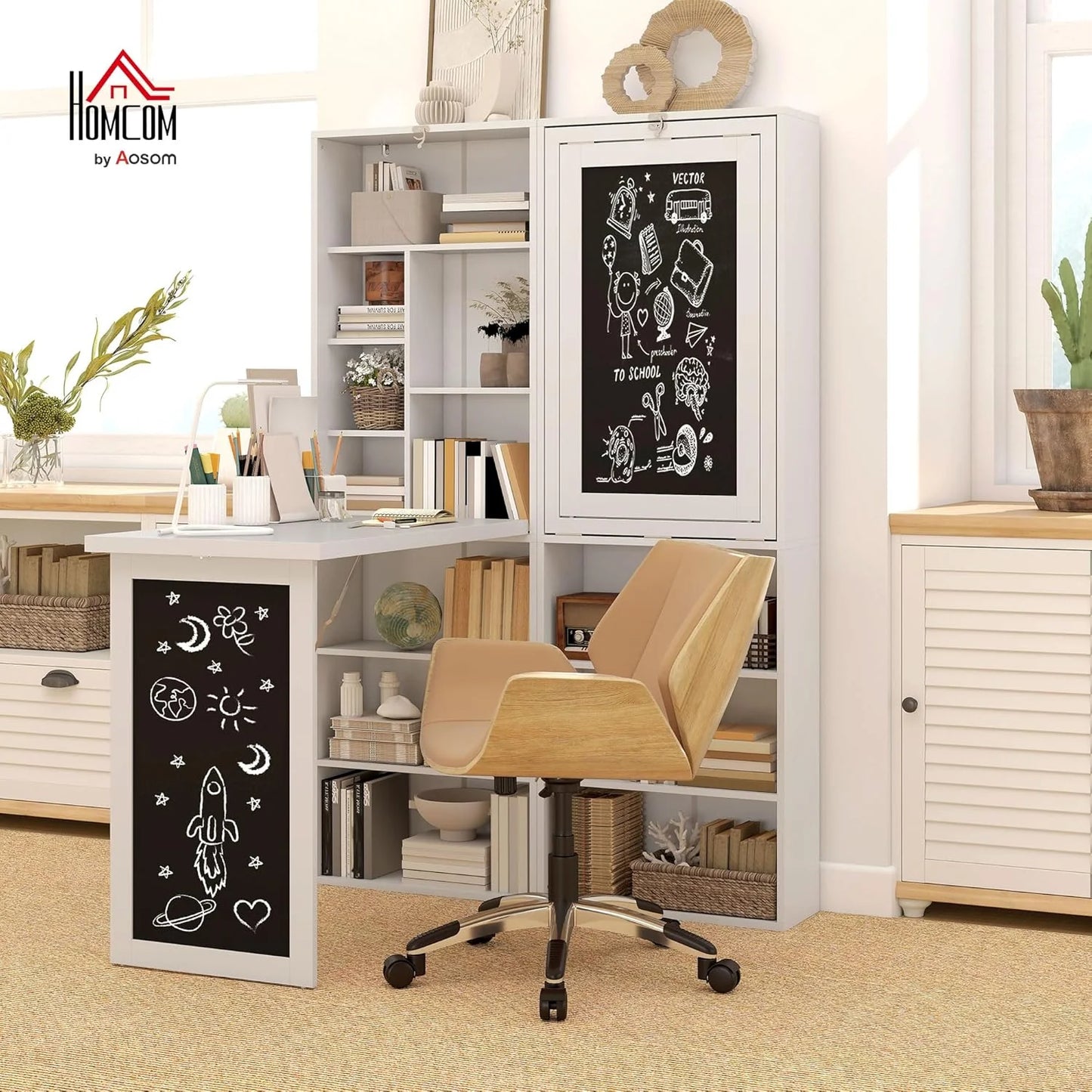 Folding convertible writing desk, wall mounted desk cabinet, multifunctional home office workstation
