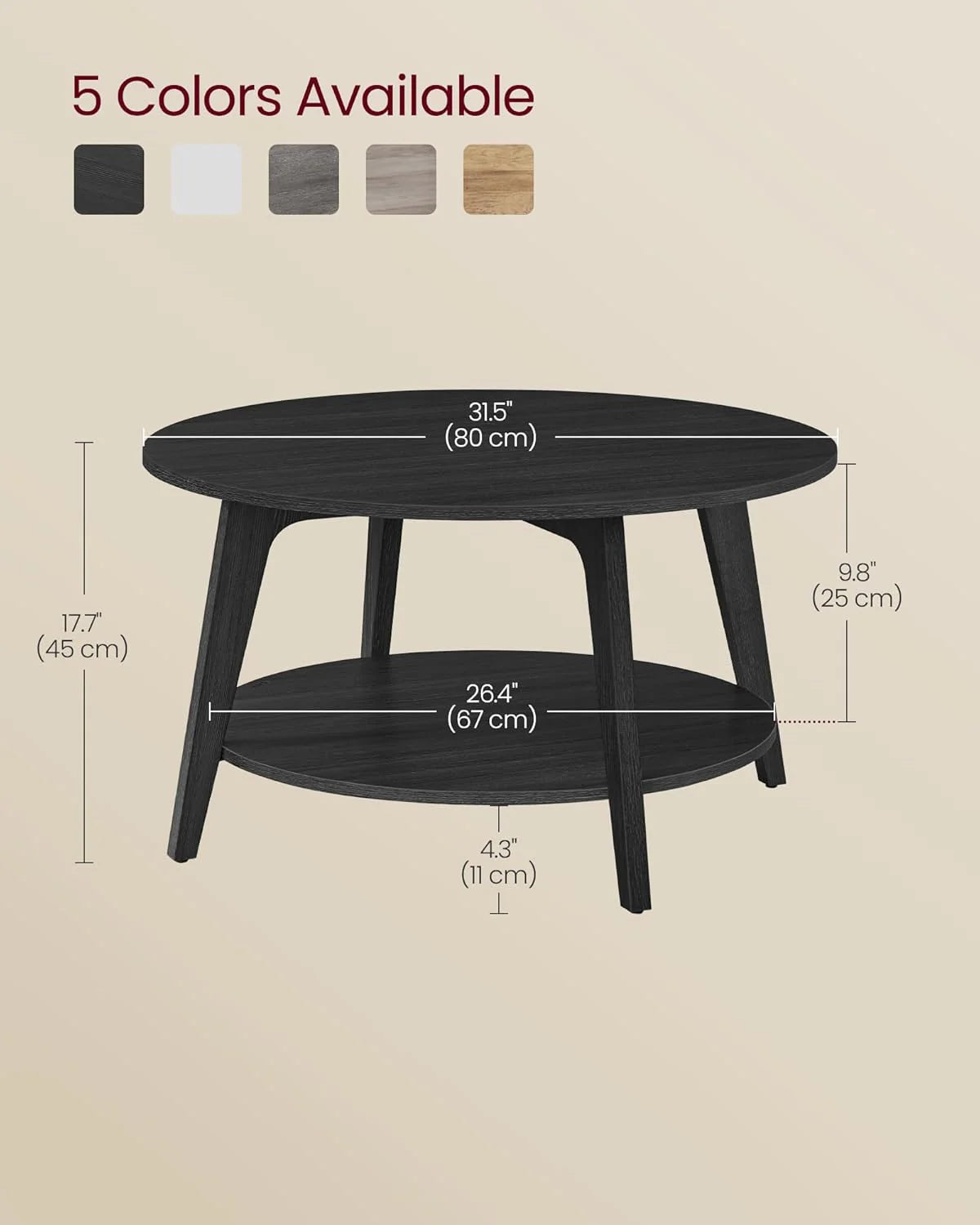 VASAGLE Round Coffee Table, 2 Tier Coffee Table with Storage, for Living Room, 31.5 x 17.7 Inches