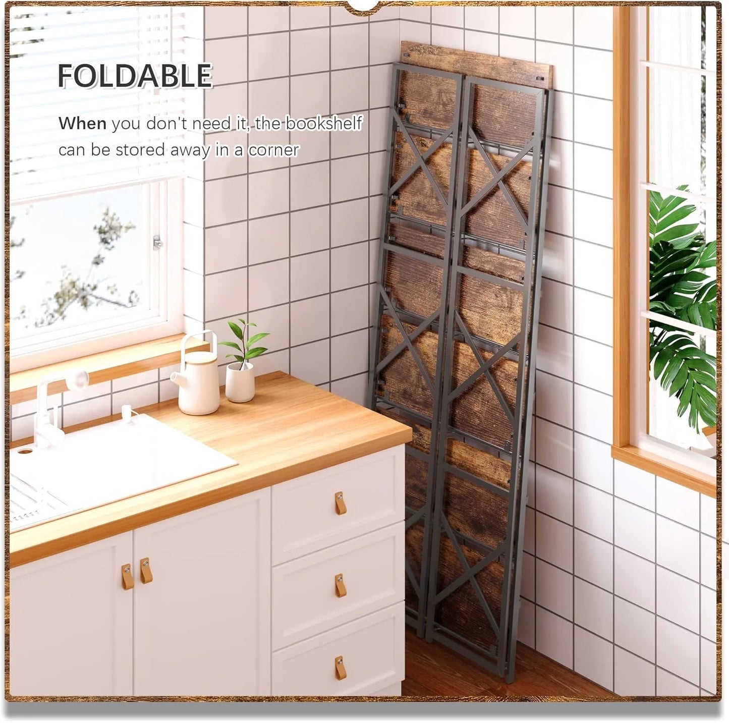 5 Tiers No Assembly Book Shelves 51.2" H Folding Bookshelf Bookcase