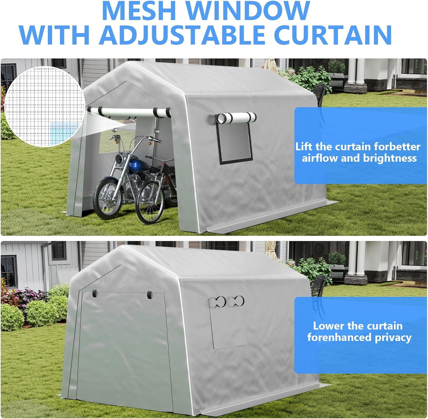 6x8 ft Heavy Duty Carport Tent Portable Garage with Removable Side Walls and Door Four Seasons Tarpaulin