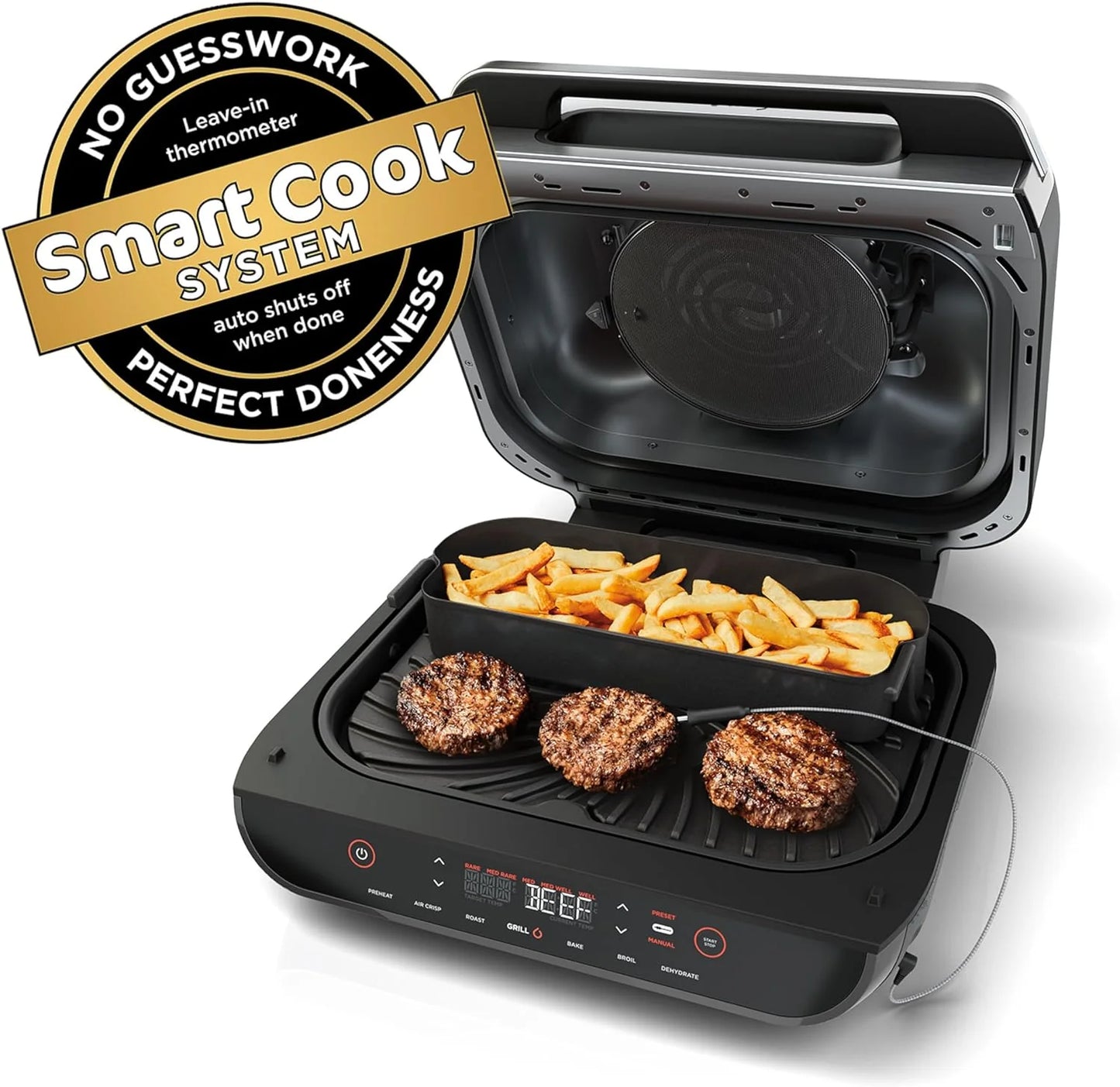 Ninja Foodi Smart XL 6-in-1 Indoor Grill with Air Fry, Bake, Roast, Broil, and Dehydrate, Smart Thermometer