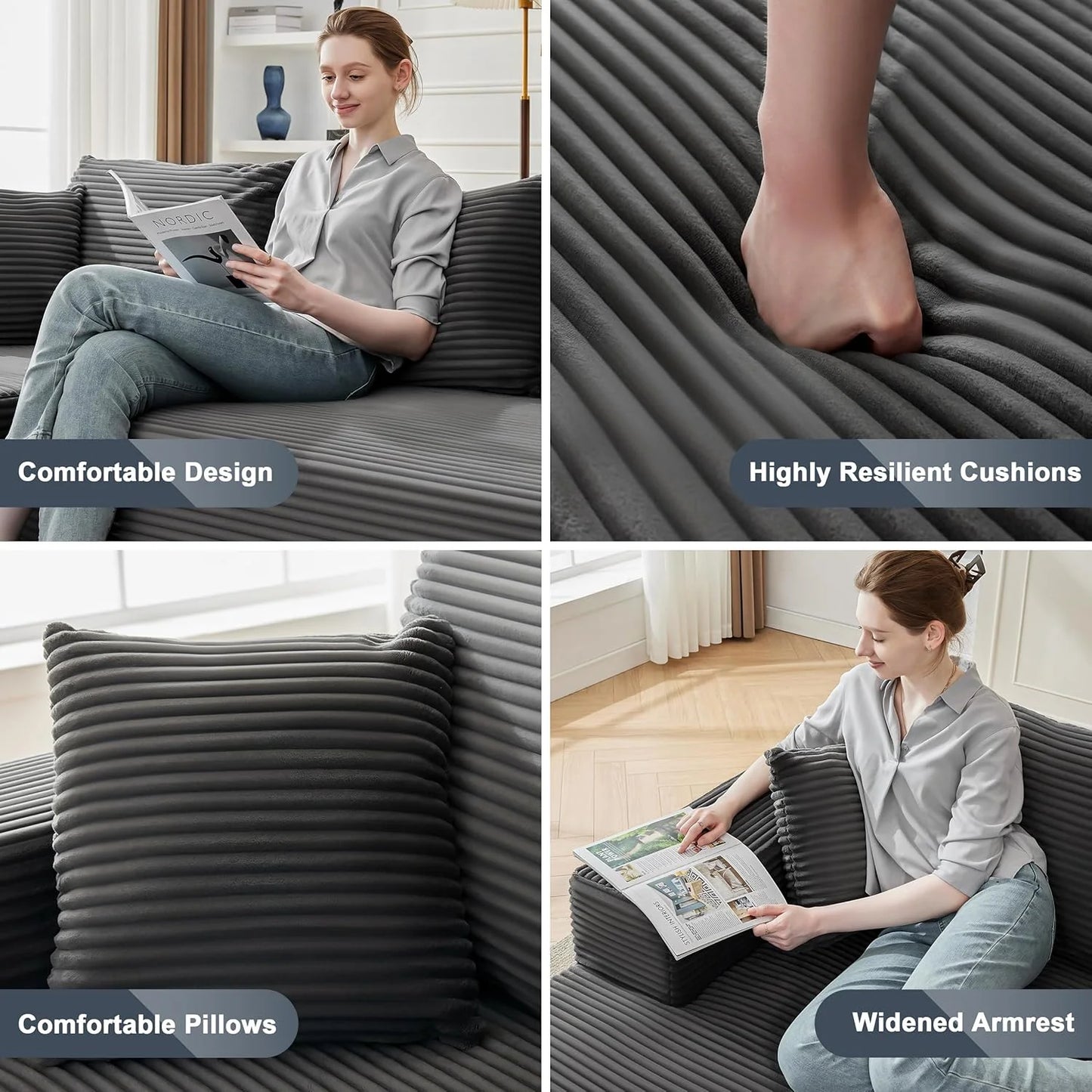 110-inch cloud sofa, boneless sofa in the living room, modular sofa with deep seats