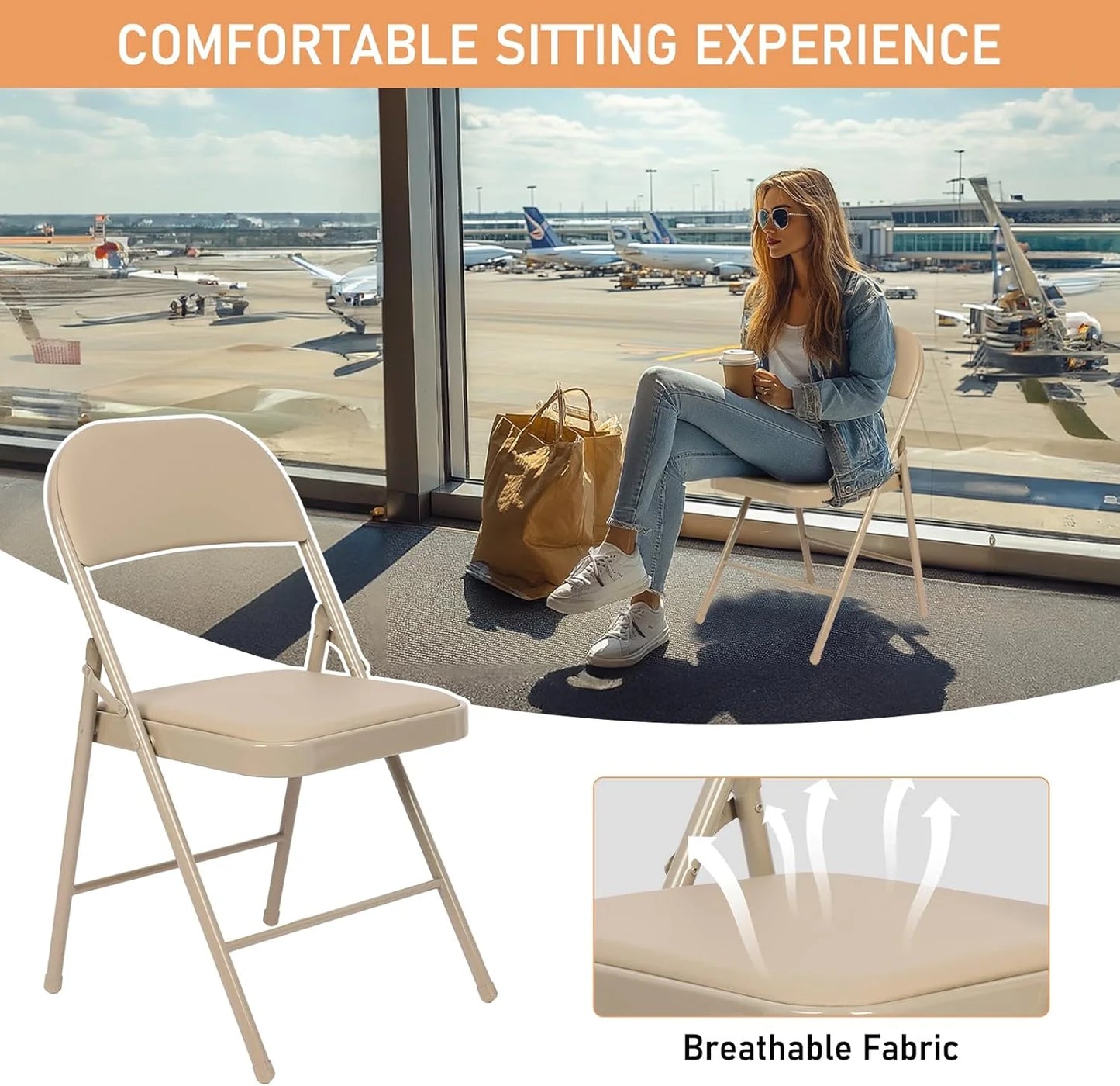 6 Pack Black Folding Chairs with Leather Chairs for Indoor and Outdoor Events Office Wedding Party Upholstered Chairs