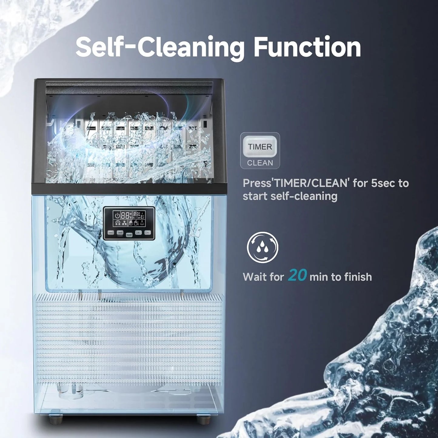 EUHOMY Commercial Ice Maker Machine, 100lbs/24H Stainless Steel Under Counter ice Machine with 33lbs Ice Storage Capacity, Freestanding Ice Maker.