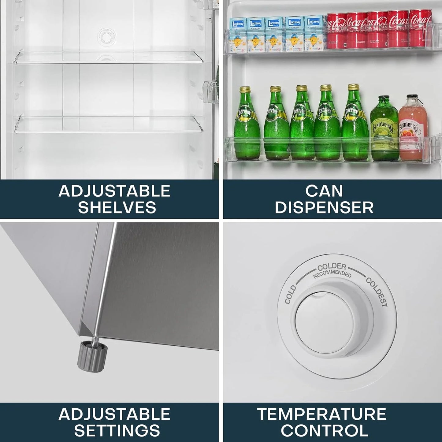 Upstreman 7.7 Cu.Ft. Refrigerator with Freezer, Double Door, Adjustable Thermostat, Large Capacity, Reversible Door Swing, Refrigerator for Apartment, Office, Dorm, Stainless (BD75)