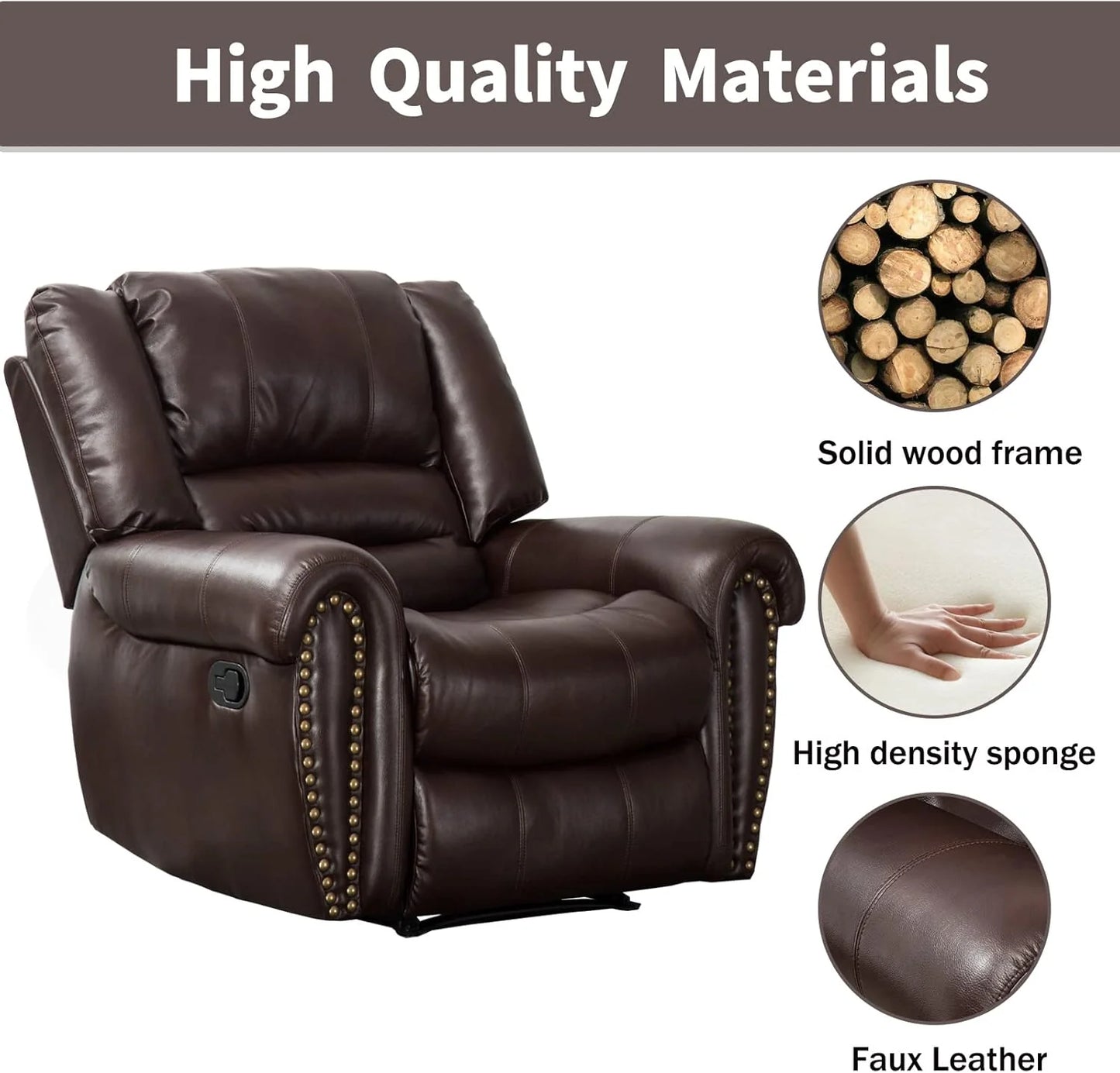 Leather recliner, classic traditional manual recliner, single sofa for living room