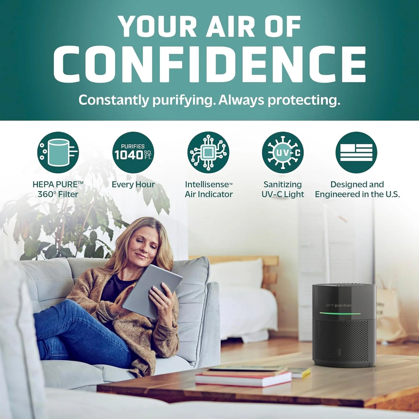Air Purifier for Home, for Wildfire Smoke, Pets, Pollen, Odor, Large Rooms Up To 1043 Sq. Ft