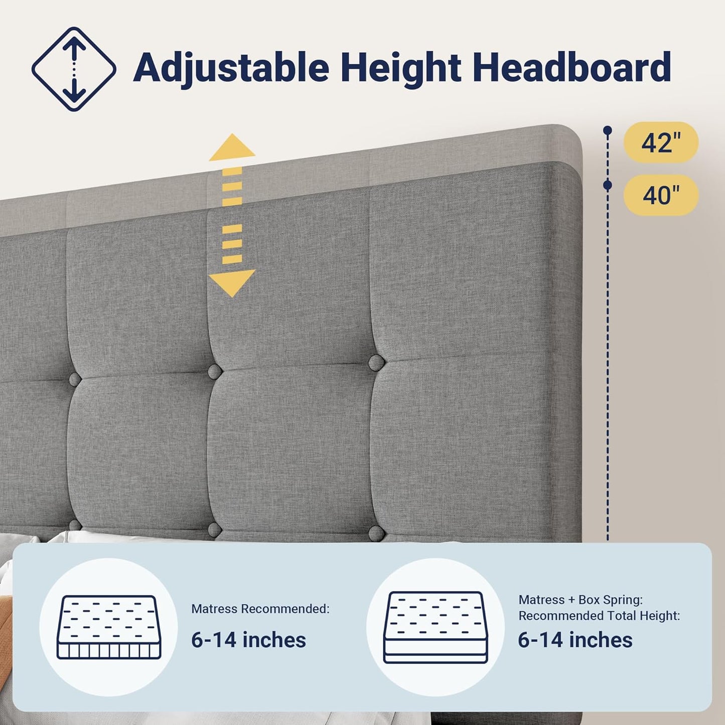 Allewie Upholstered Queen Size Platform Bed Frame with 4 Storage Drawers and Headboard, Square Stitched Button Tufted, Mattress Foundation with Wooden Slats Support, No Box Spring Needed