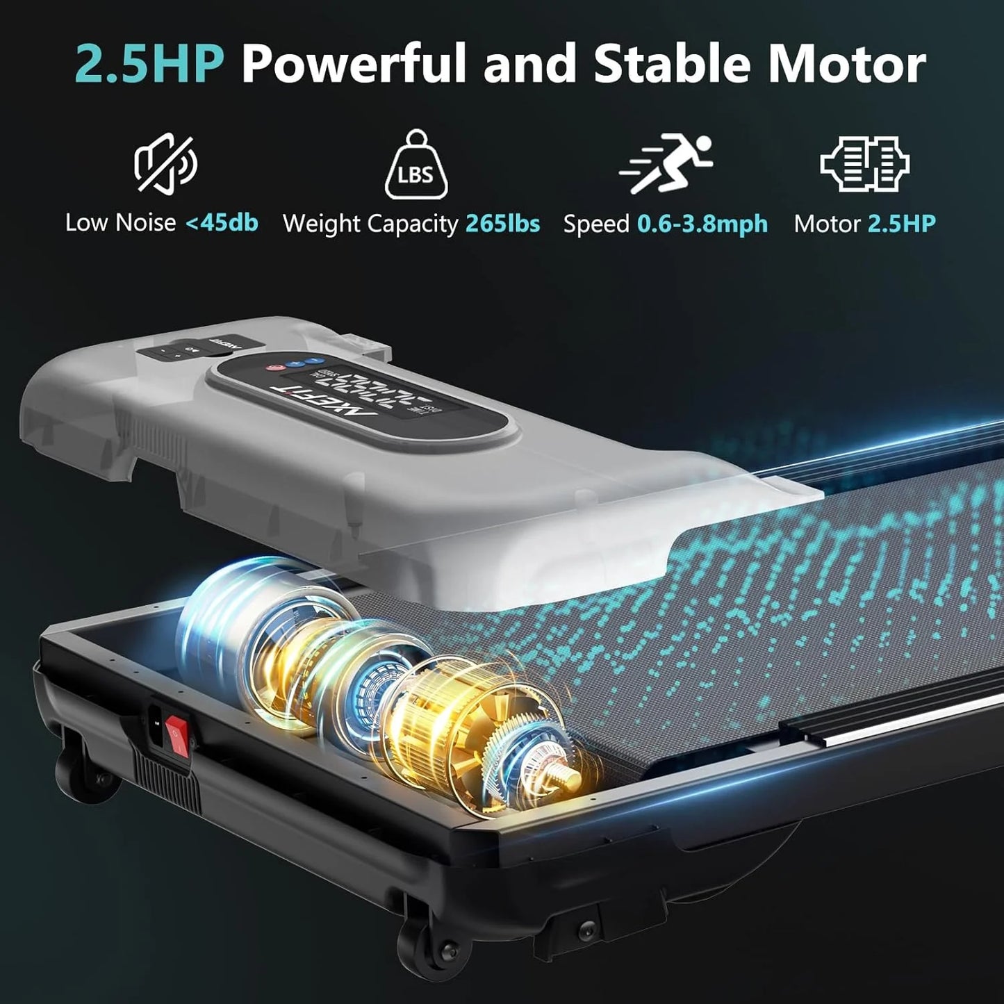 2.5 HP Portable Treadmill with Inclined Walking Pad, Panel and Remote, 4-in-1 Walking Treadmill, 265 lb Capacity