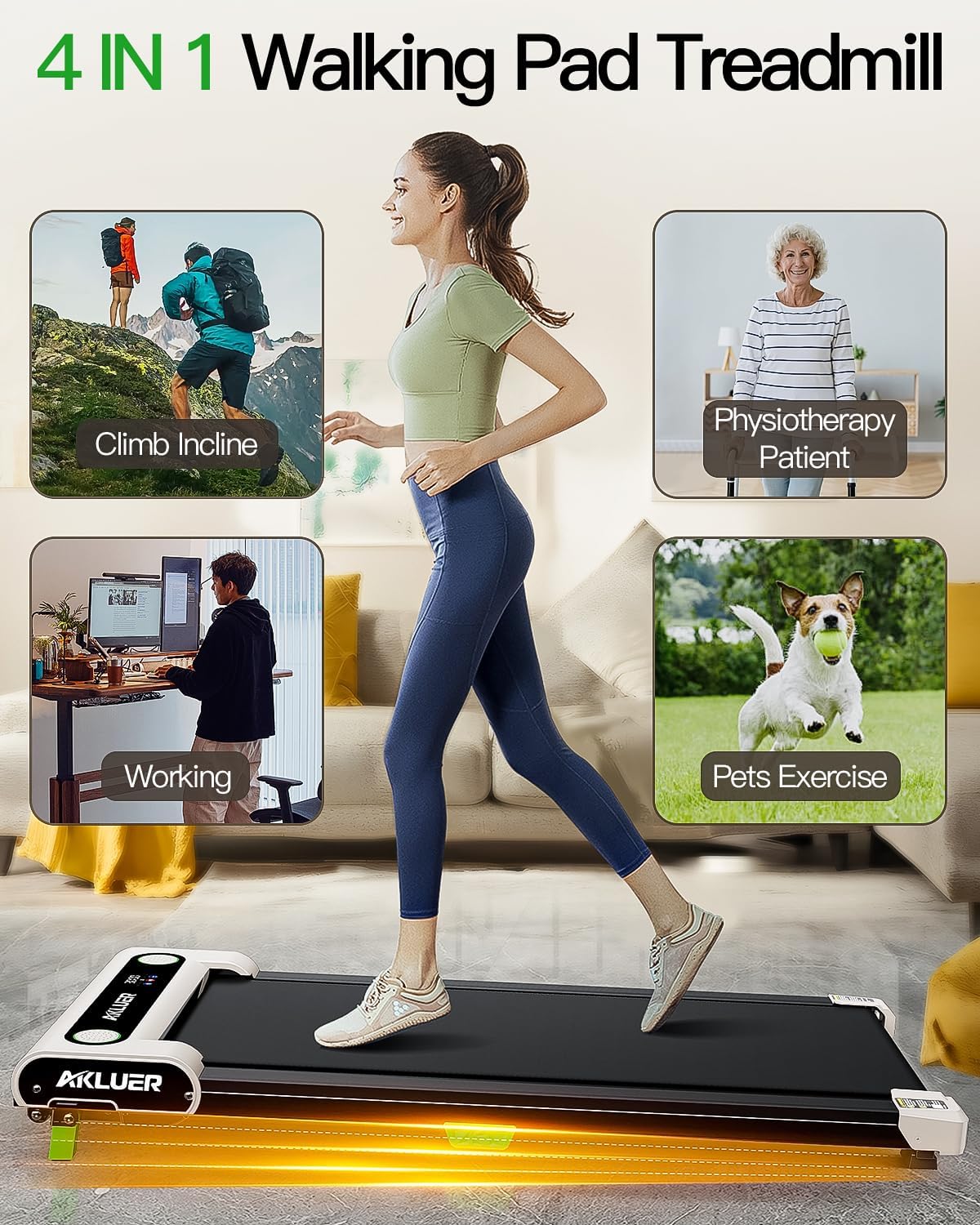 Akluer Inclined Home Treadmill 2.5 HP Small Under-Desk Treadmill with Remote Control and LED Display