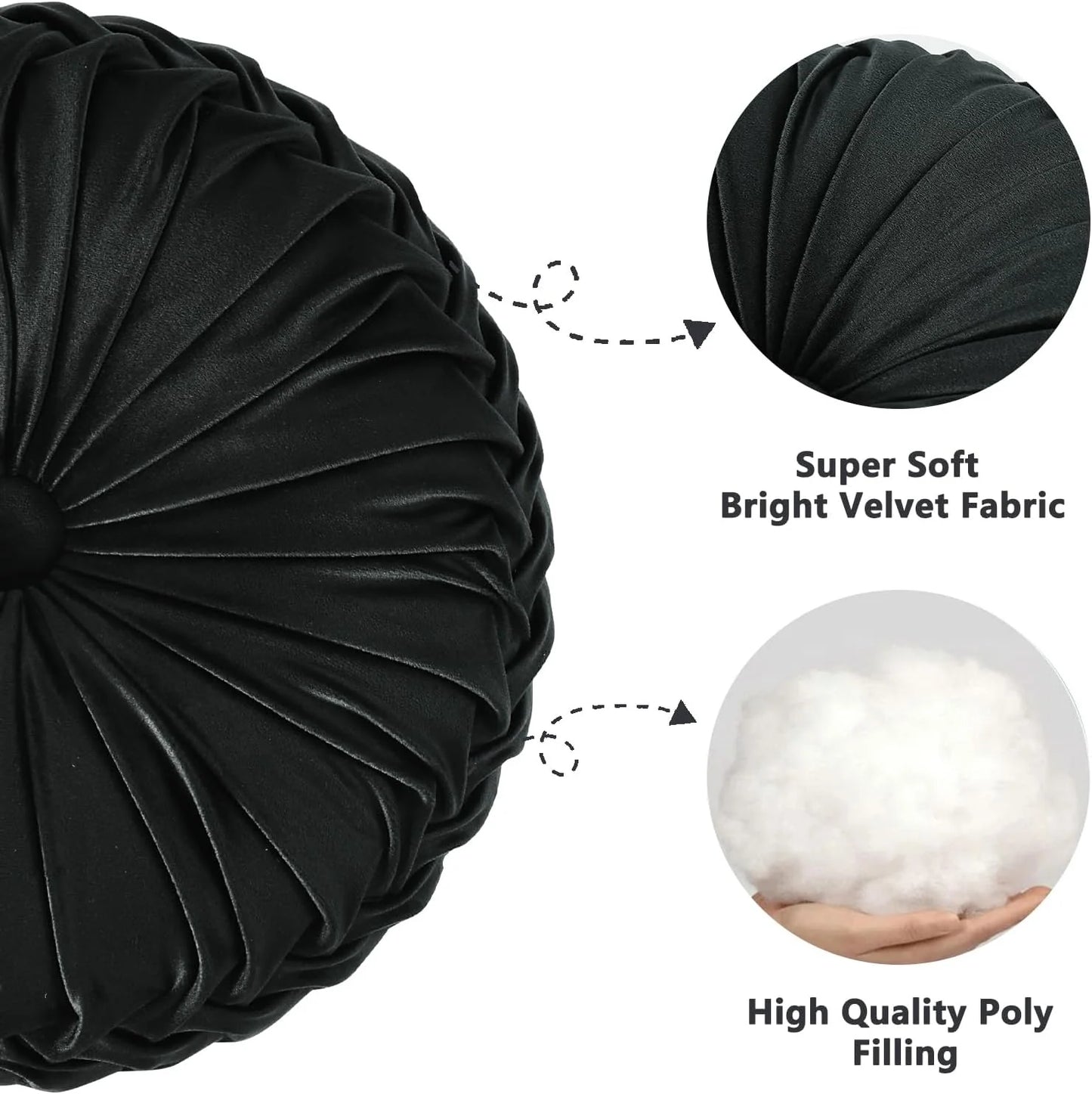 Set of 2 Decorative Round Pleated Throw Pillows