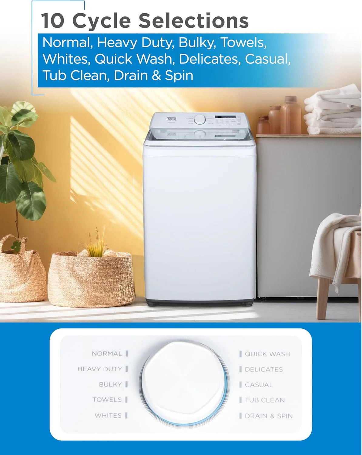 Portable Washer 6.6 lb. Capacity Washing Machine for Homes & Apartments 5 Wash Cycles Quick Connect Sink Adapter and Drain Hose Included Transparent Lid