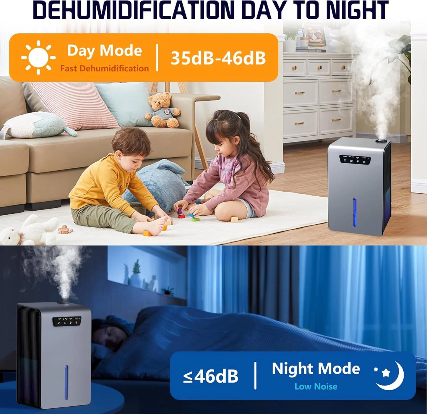 Dehumidifier,2 in 1 Humidifier Dehumidifier Combo,102 OZ Water Tank Dehumidifiers for Home Bedroom,Basement Bathroom,Auto Shut Off,Sleep Mode,7 Colors LED Light