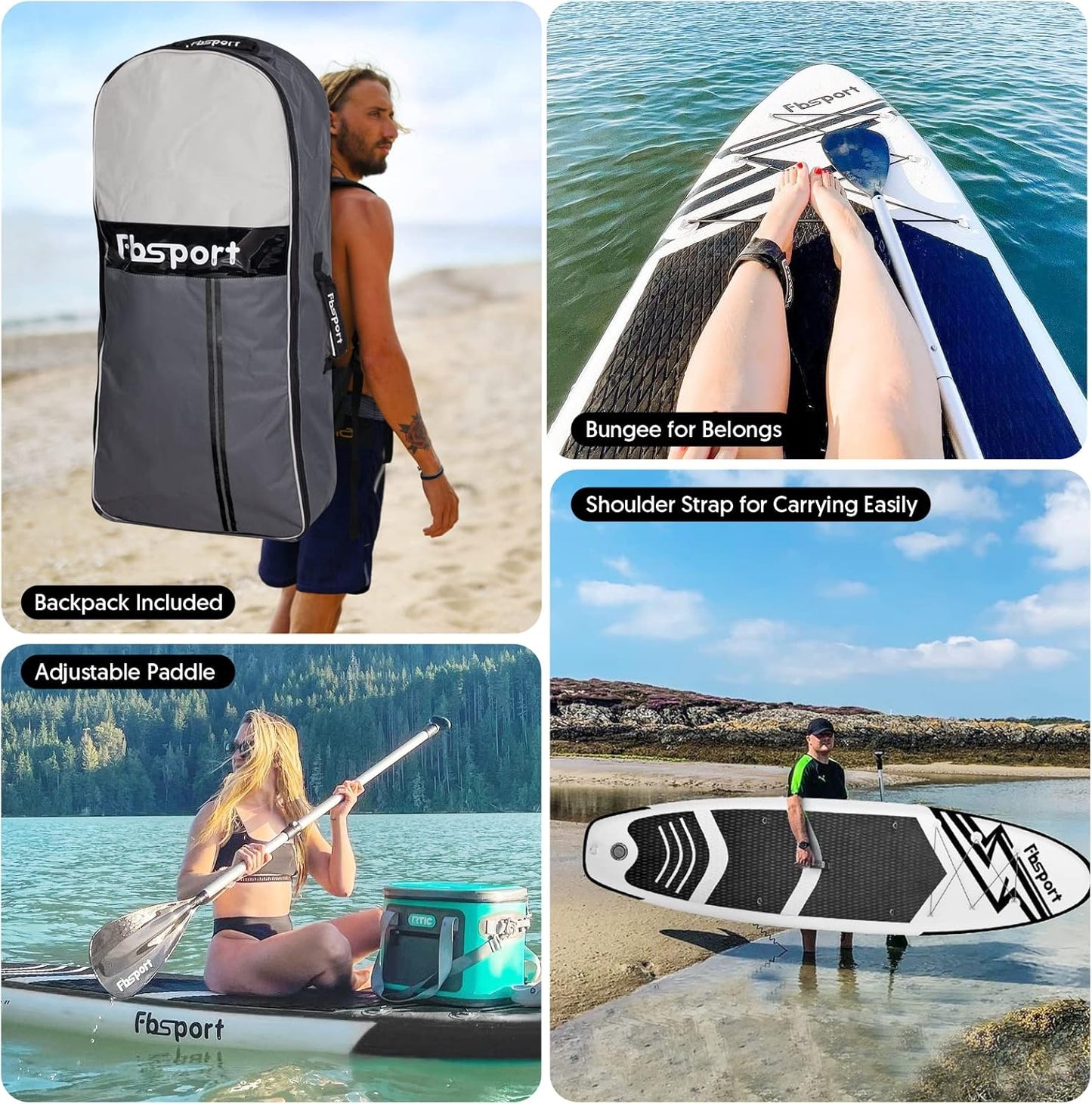 FBSPORT 11' Premium Stand Up Paddle Board, Yoga Board with Durable SUP Accessories & Carry Bag | Wide Stance, Surf Control, Non-Slip Deck, Leash, Paddle and Pump for Youth & Adult