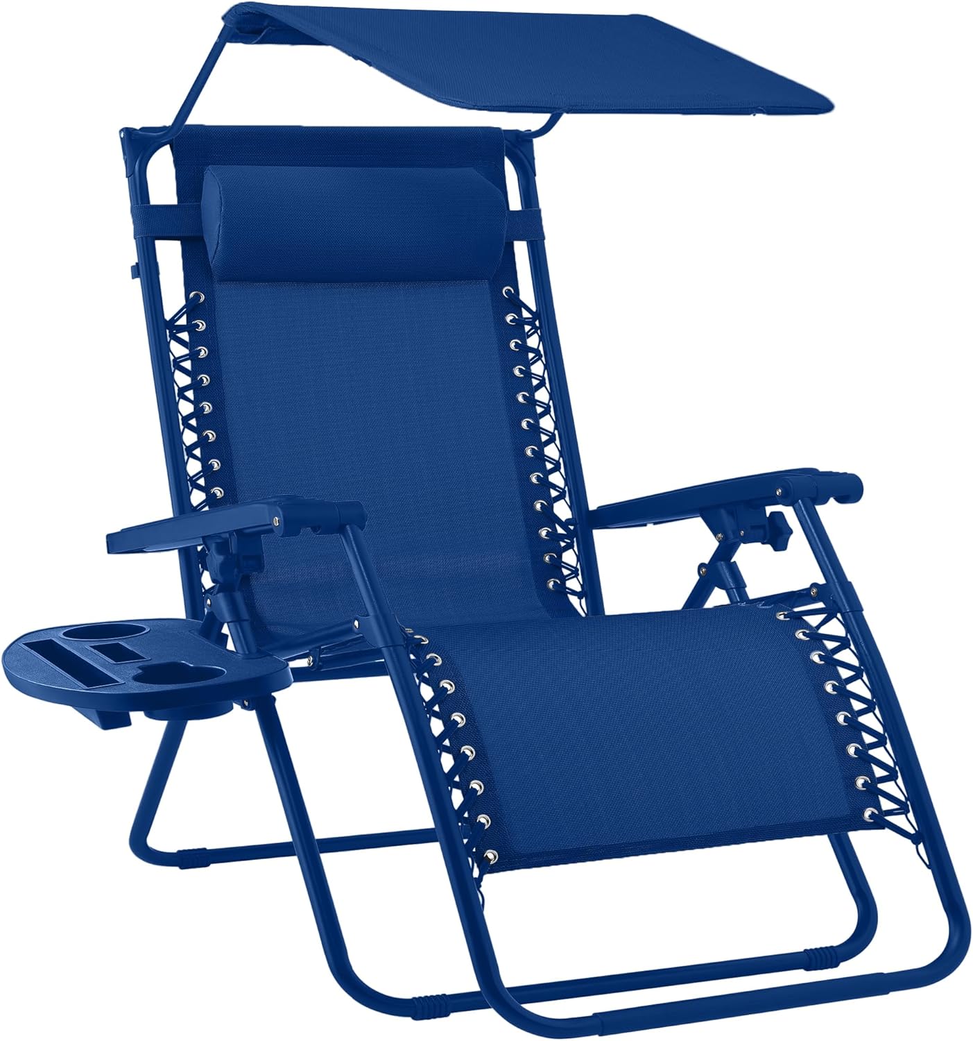 Best Choice Products Folding Zero Gravity Outdoor Recliner Patio Lounge Chair w/Adjustable Canopy Shade, Headrest, Side Accessory Tray, Textilene Mesh - Peacock Blue