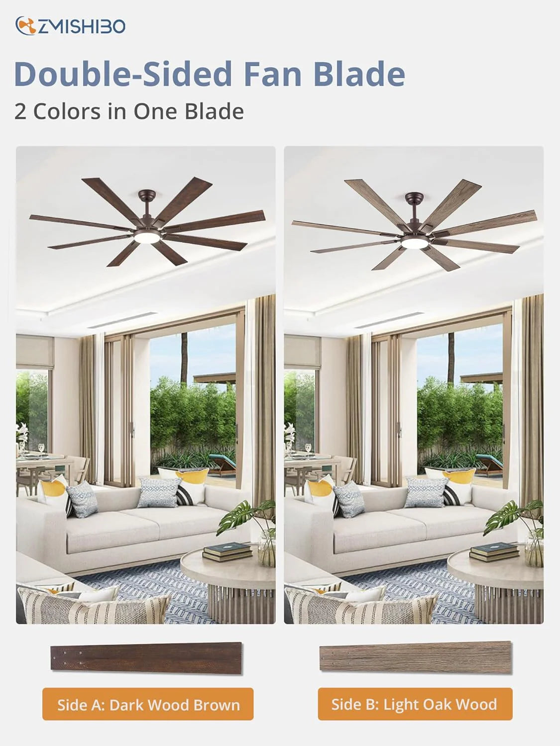 Zmishibo 72-inch large ceiling fan with lighting and remote indoor/outdoor