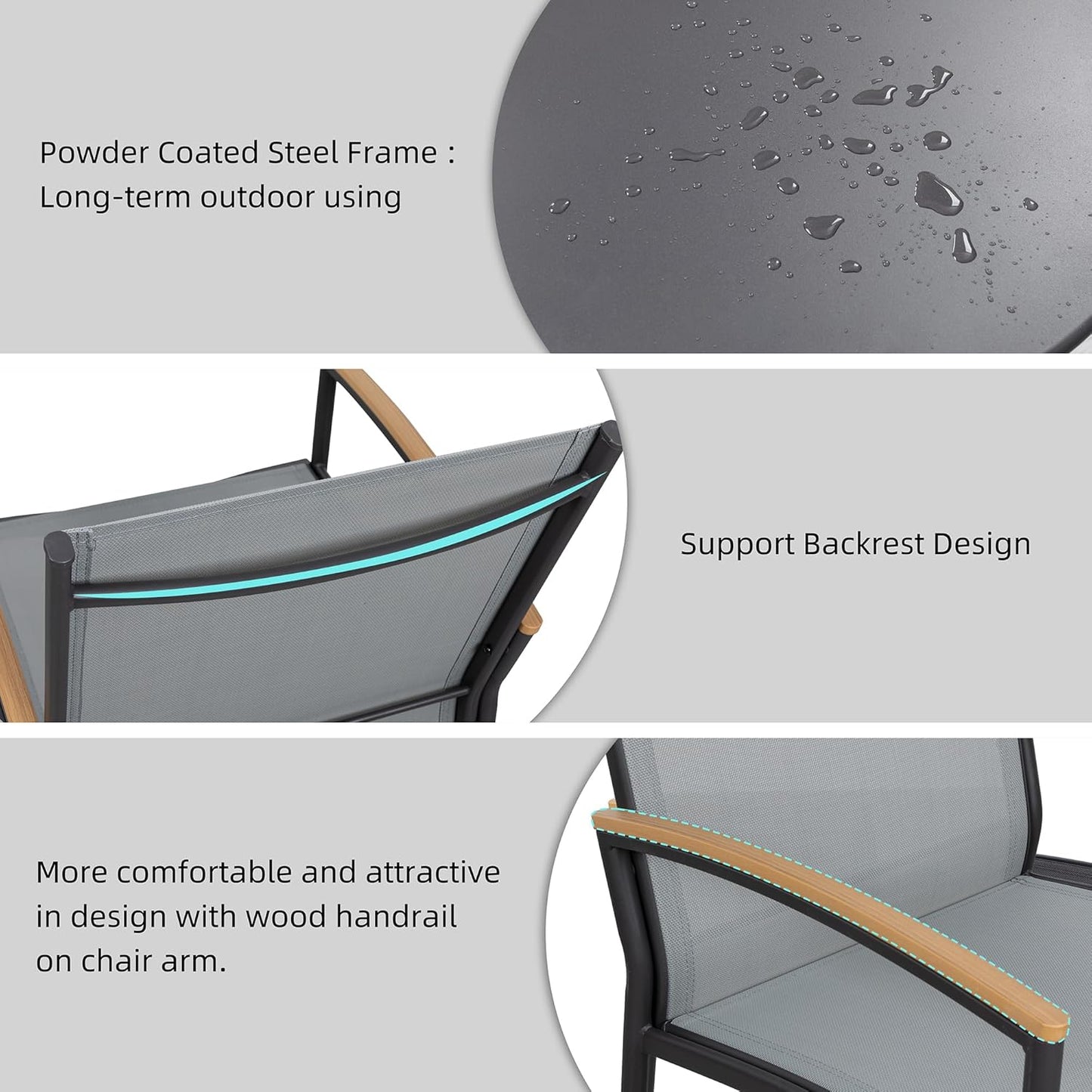 Shintenchi 3 Pieces Patio Bistro Sets, Outdoor Textilene Fabric Conversation Bistro Set, Textilene Fabric Front Porch Chairs Small Patio Furniture Set with Table for Lawn,Garden,Balcony (Black)