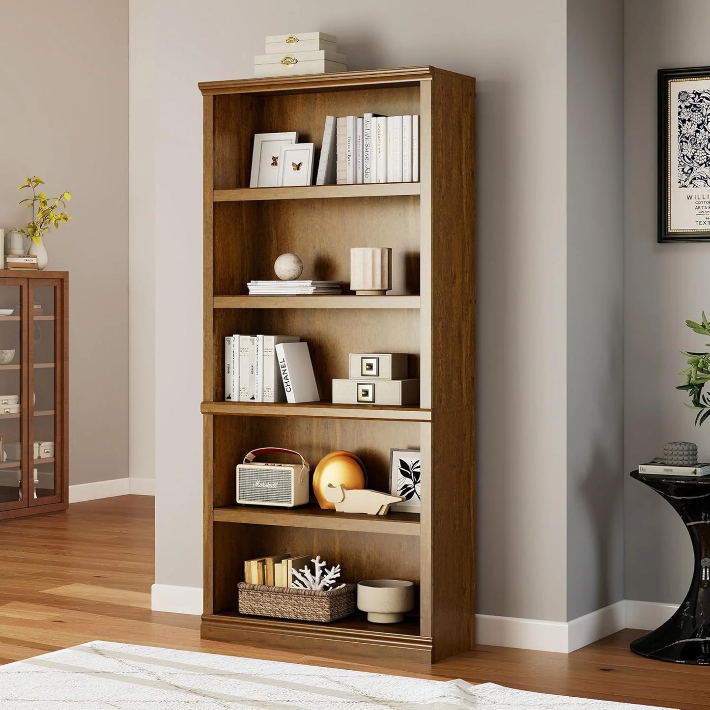 70-Inch Tall White Bookcase 5 Tiers Shelves Open Storage Bookshelf