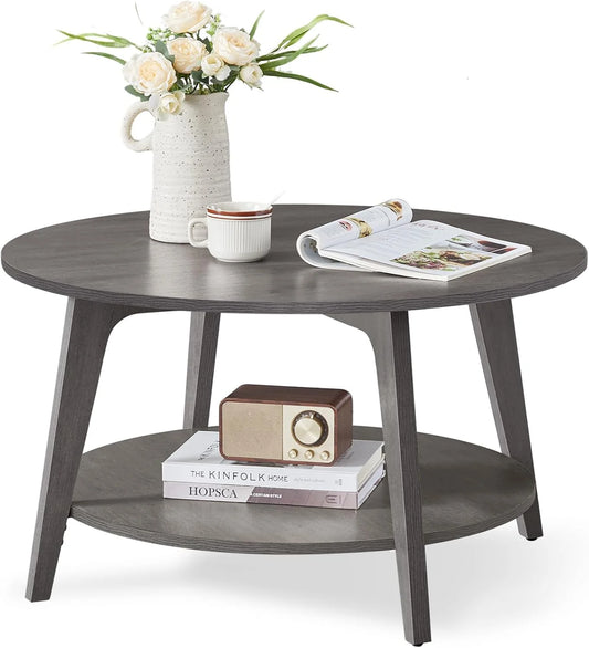 VASAGLE Round Coffee Table, 2 Tier Coffee Table with Storage, for Living Room, 31.5 x 17.7 Inches