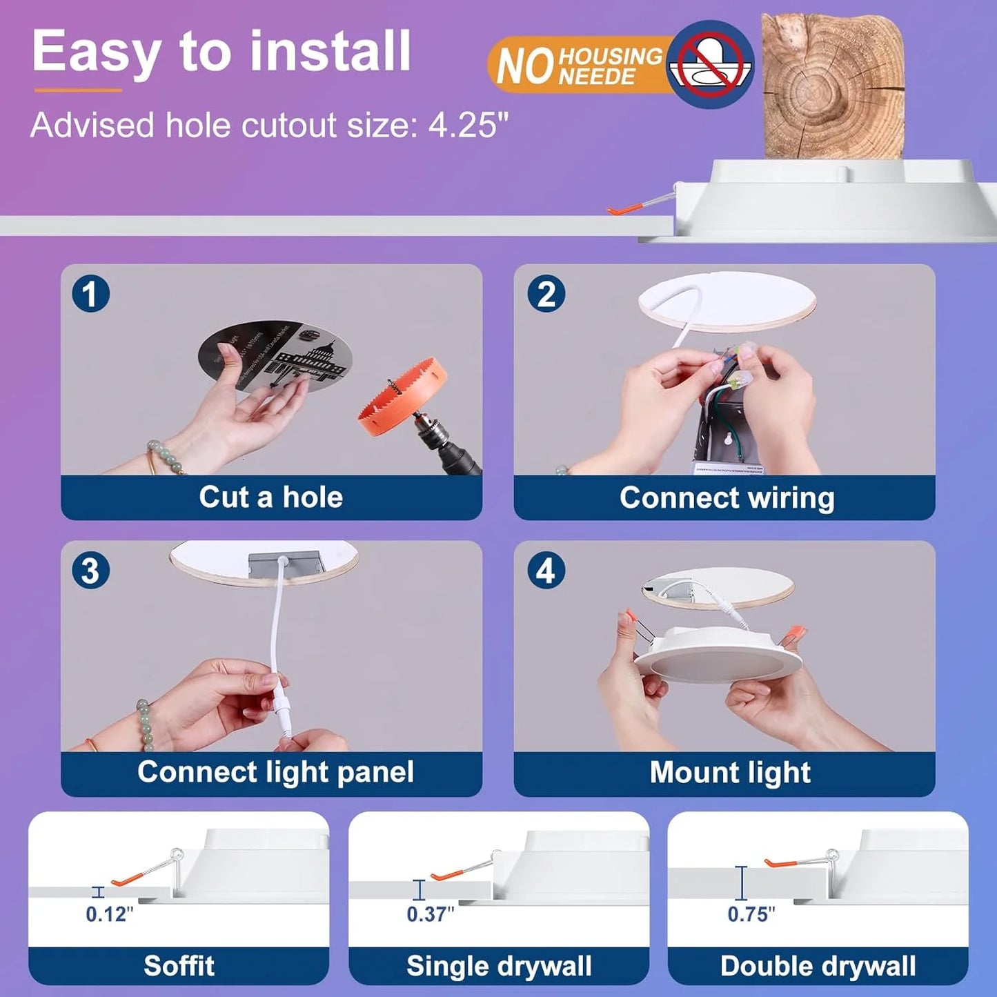 Smart Recessed Lighting 4" RGBCW Color Changing 12W LED Downlight with Junction Box