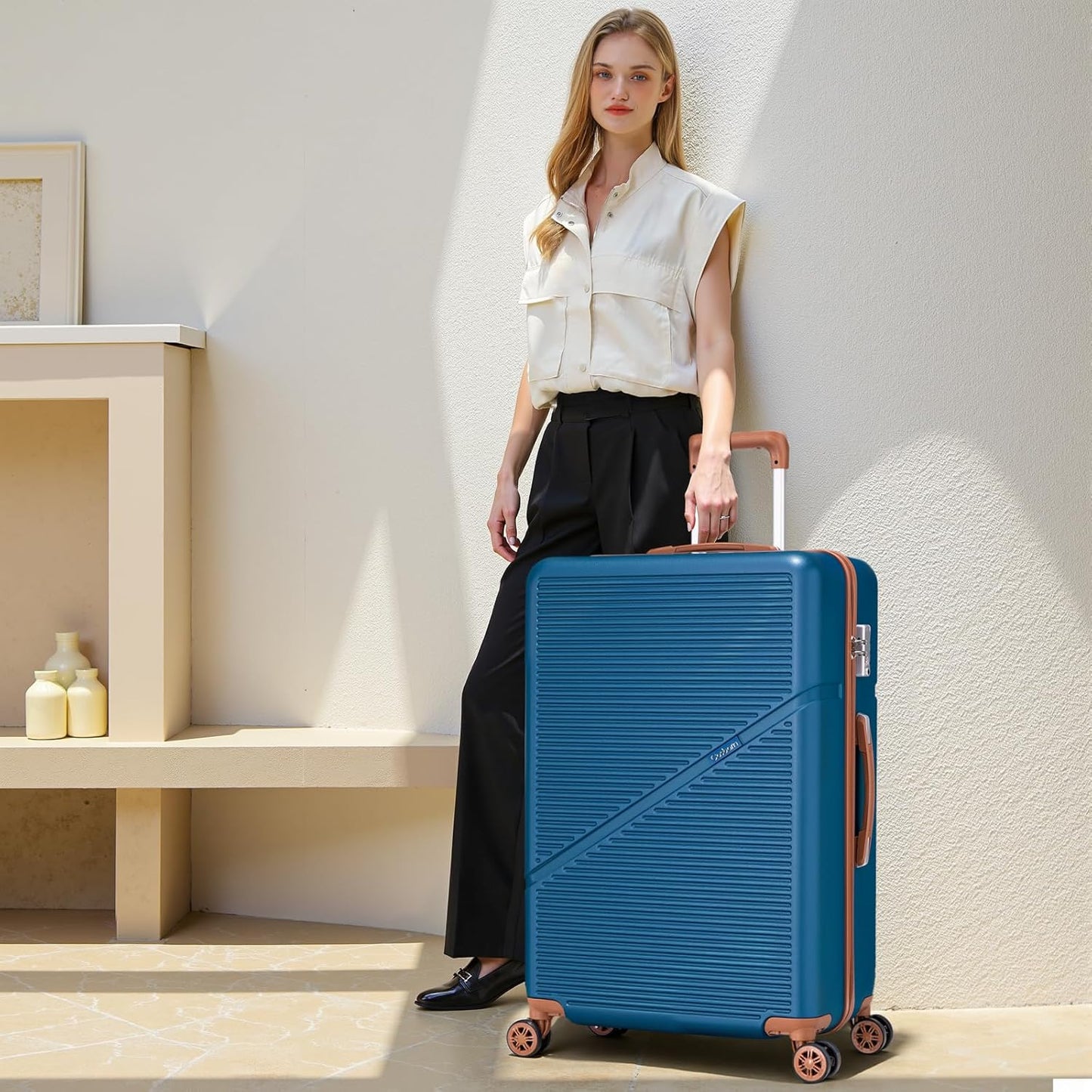 5-Piece Luggage Set with Spinner Wheels, Hard-Shell ABS Luggage Set with Tsa Lock, Lightweight Hard-Shell Waterproof Travel Case, Unisex, Gray