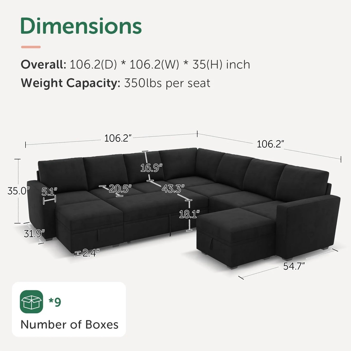 HONBAY Modular Sectional Sleeper Sofa with Pull Out Bed, L Shaped Couch with Storage Seat, Convertible Sectional Couches for Living Room