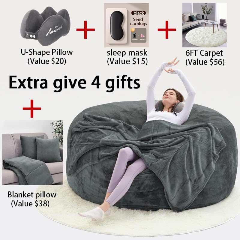 60" inch Oversized Bean Bag Sofa with Filling, Memory Sponge Bean Bag Chair