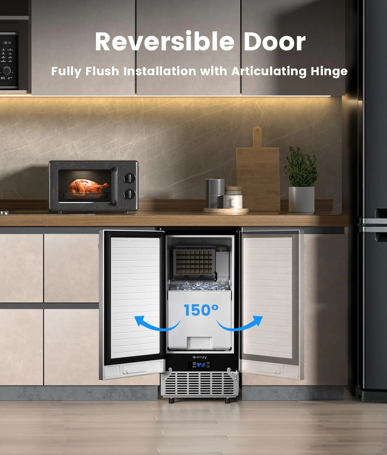 ecozy Portable Ice Maker Countertop, 9 Cubes Ready in 6 Mins, 26 lbs in 24 Hours, Self-Cleaning Machine with Ice Bags/Standing Ice Scoop/Ice Basket for Kitchen Office Bar Party, Aqua