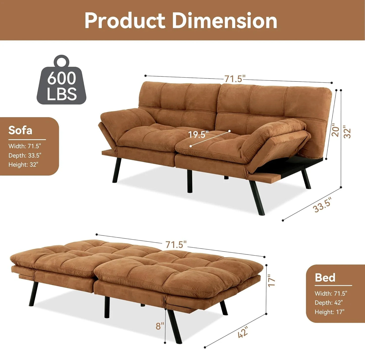 Brown loveseat, convertible sofa memory foam futon sofa bed modern sleeper sofa