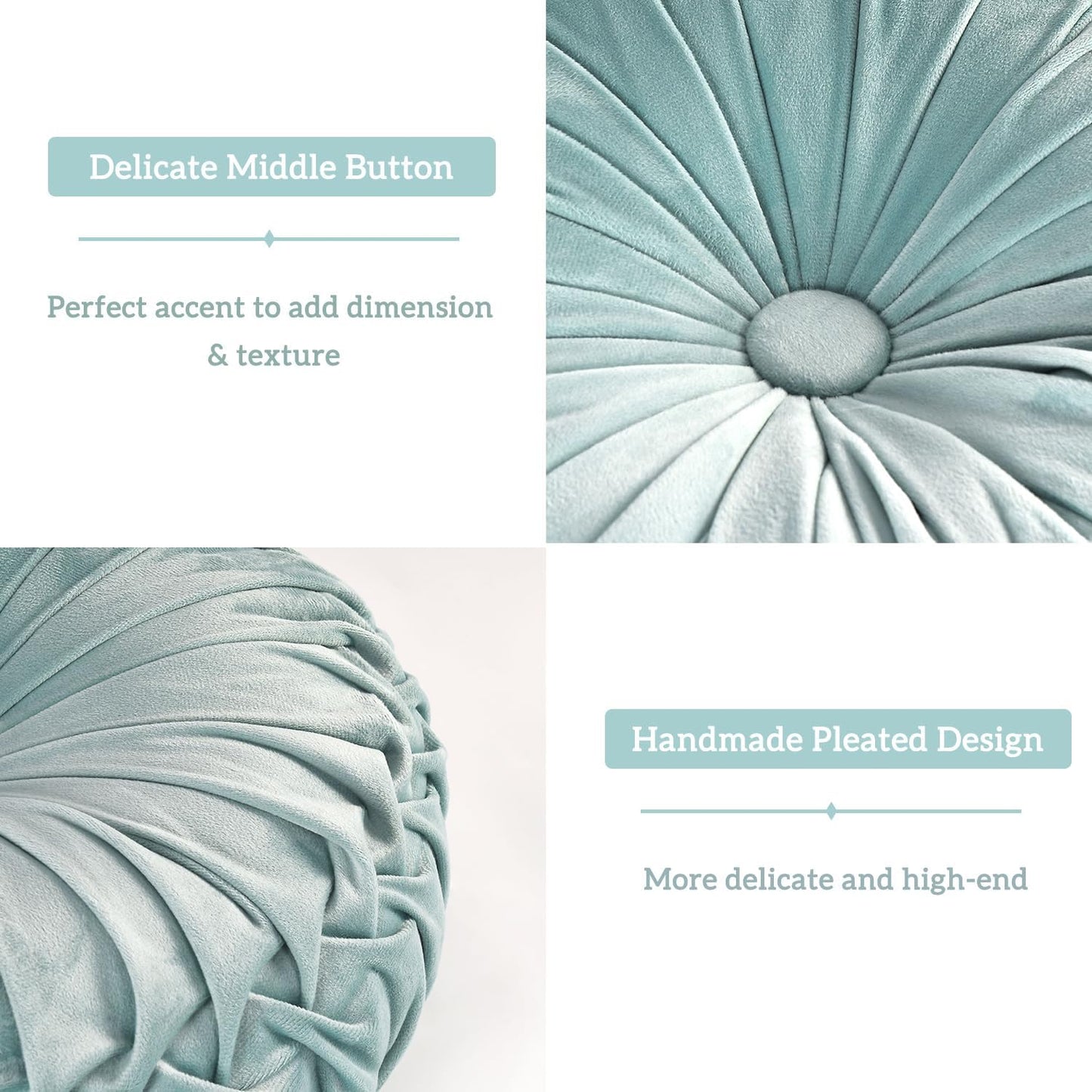 Set of 2 Decorative Round Pleated Throw Pillows