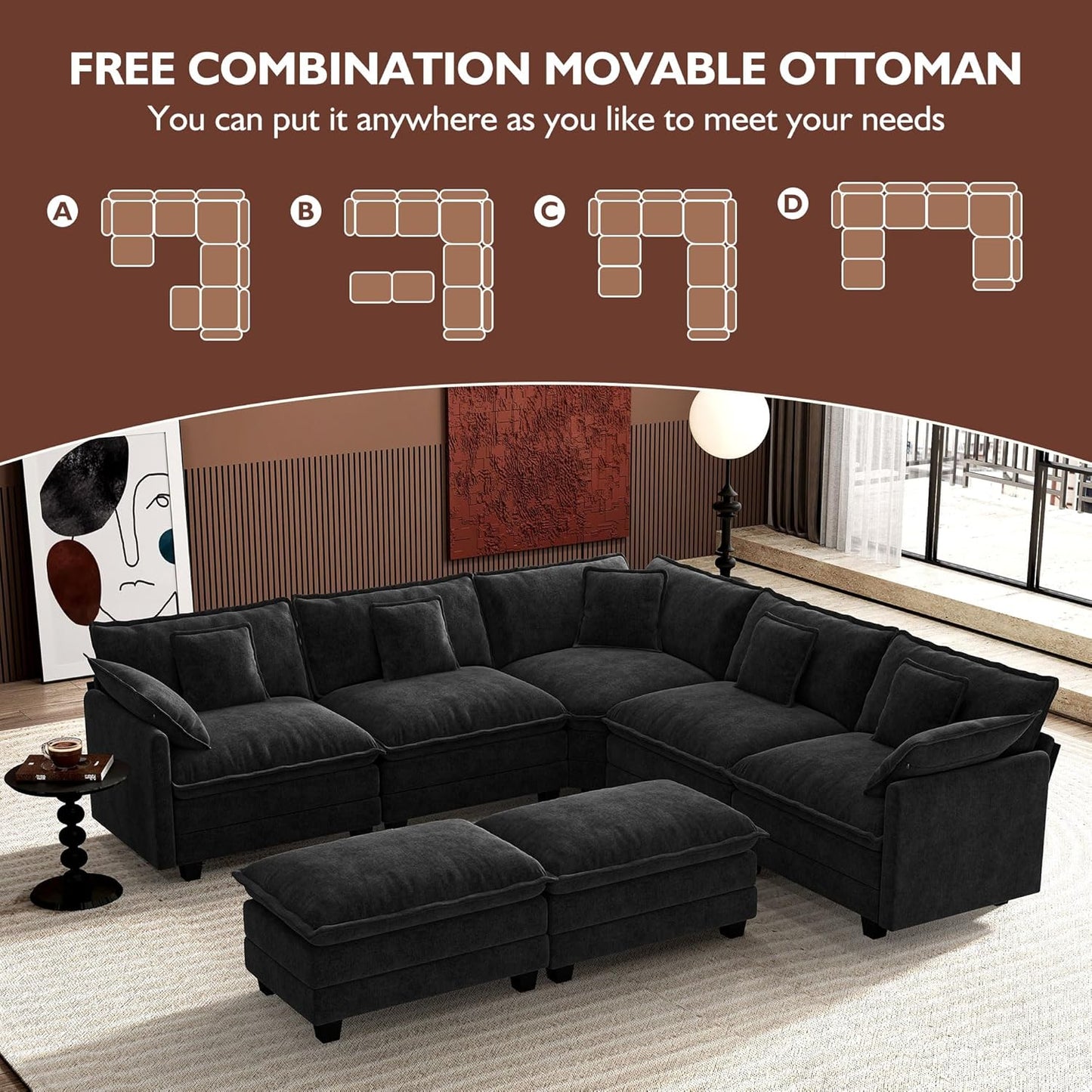 ihanherry 146-inch U-shaped modern sofa modular area cloud sofa