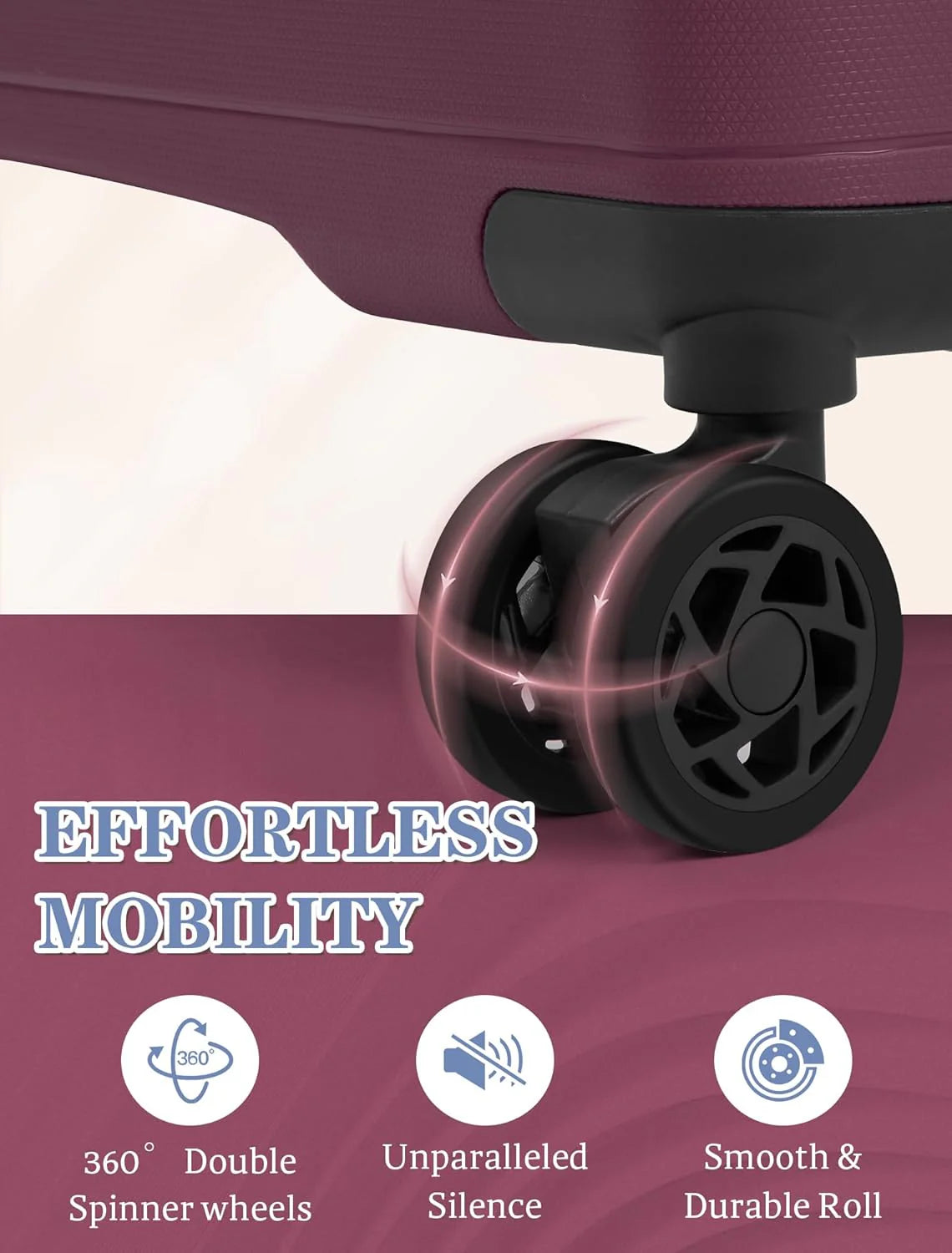 5-piece luggage set with wheels, ABS hardshell suitcase with spinner wheels