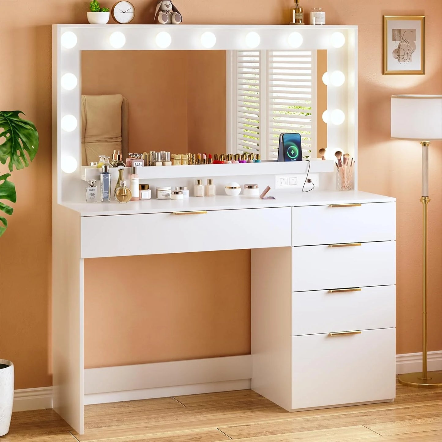 Vanity Desk with Mirror and Lights 39.3in Makeup Vanity with Large Mirror