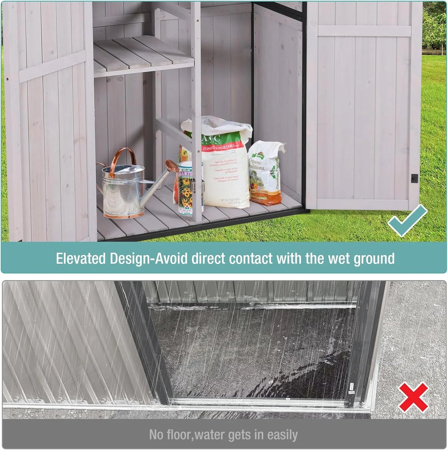 Sheds Outdoor Storage Garden Shed with Metal Frame Structure and Adjustable Shelves Large Capacity Storage Tool Cabinet Box for Backyard Garden Patio Lawn (Brown)