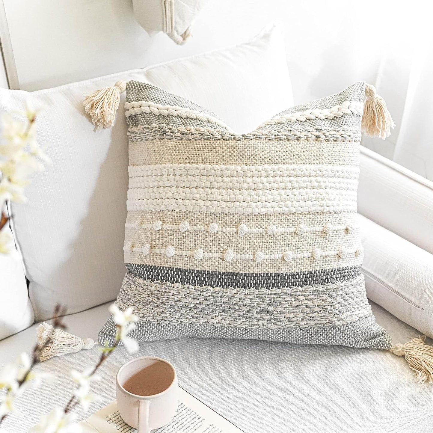 Blue Boho Decorative Throw Pillow Cover 20x20