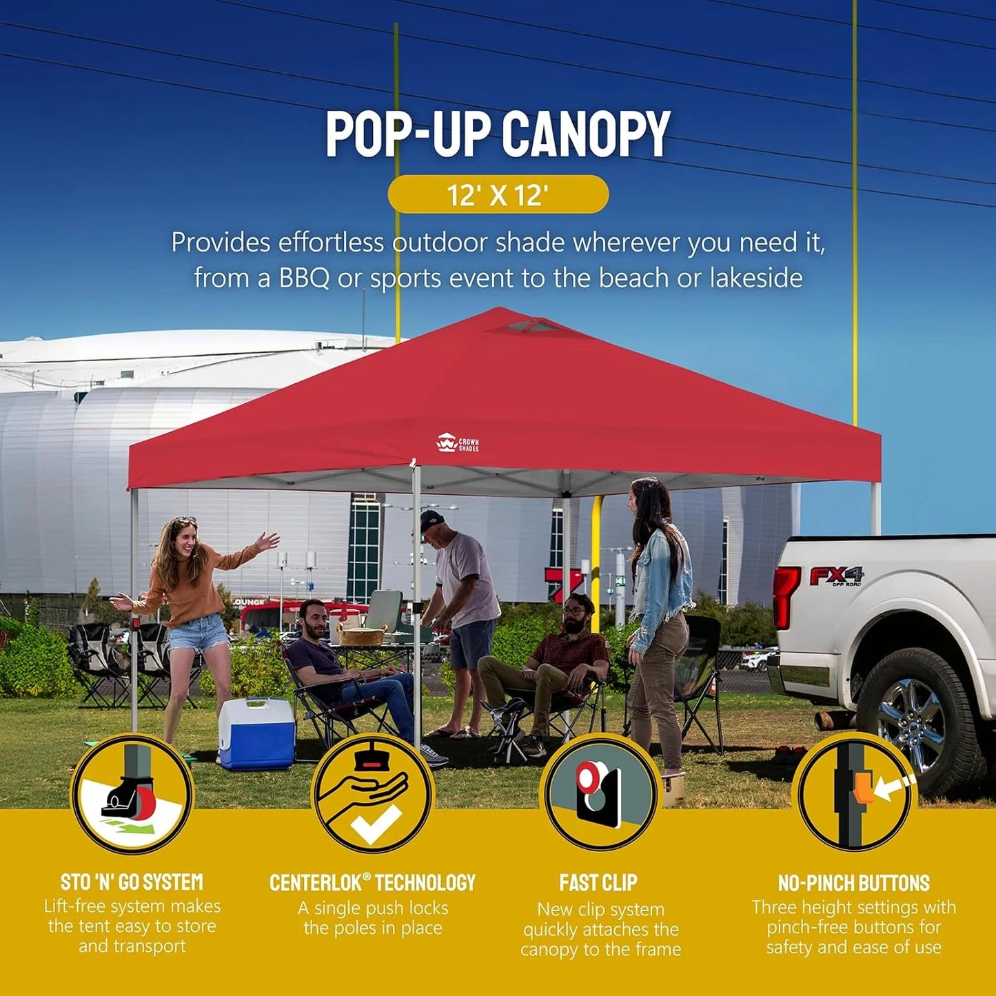 10x10 Pop-Up Awning - One-Click Installation Beach Tent - Outdoor Sunshade Silver Coated Top, 3 Heights and 4 Sand Pockets