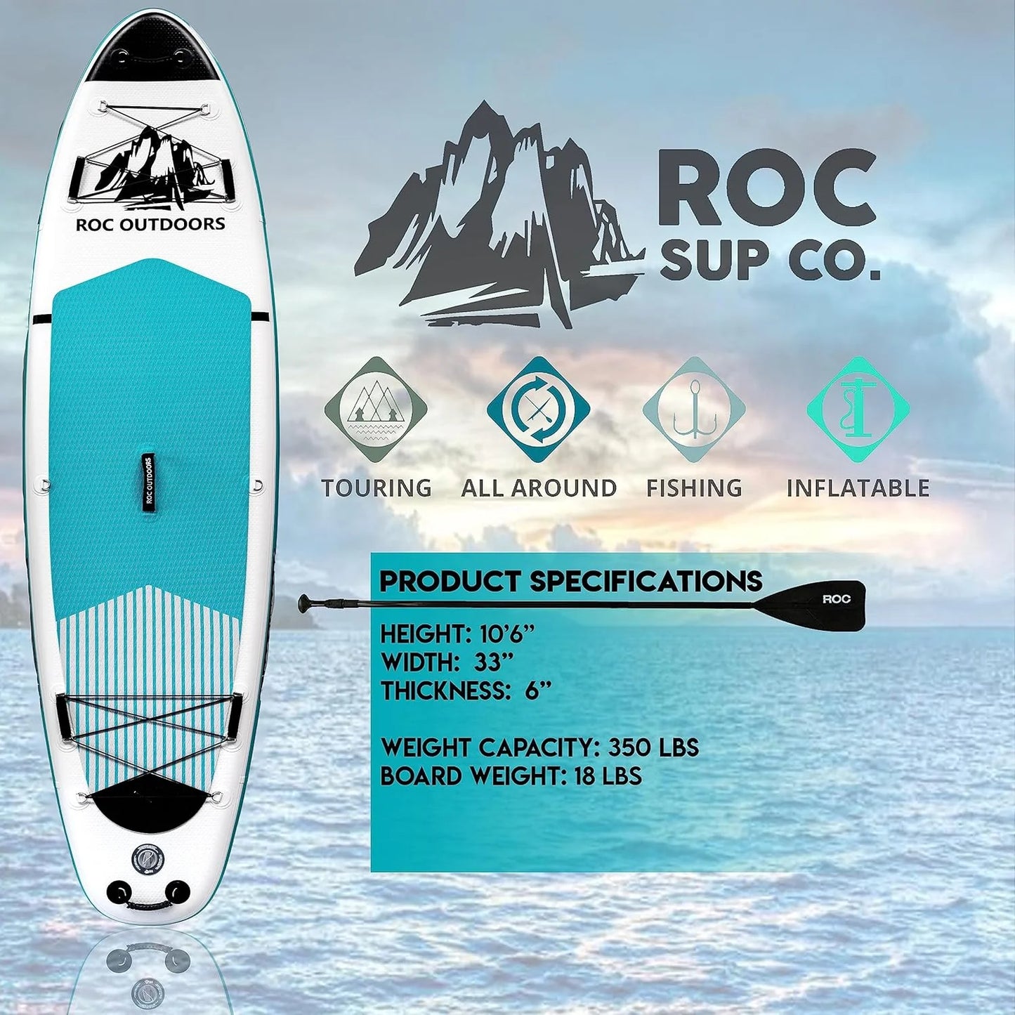ROC inflatable stand-up paddle board SUP paddle board accessories Anti-slip comfortable deck