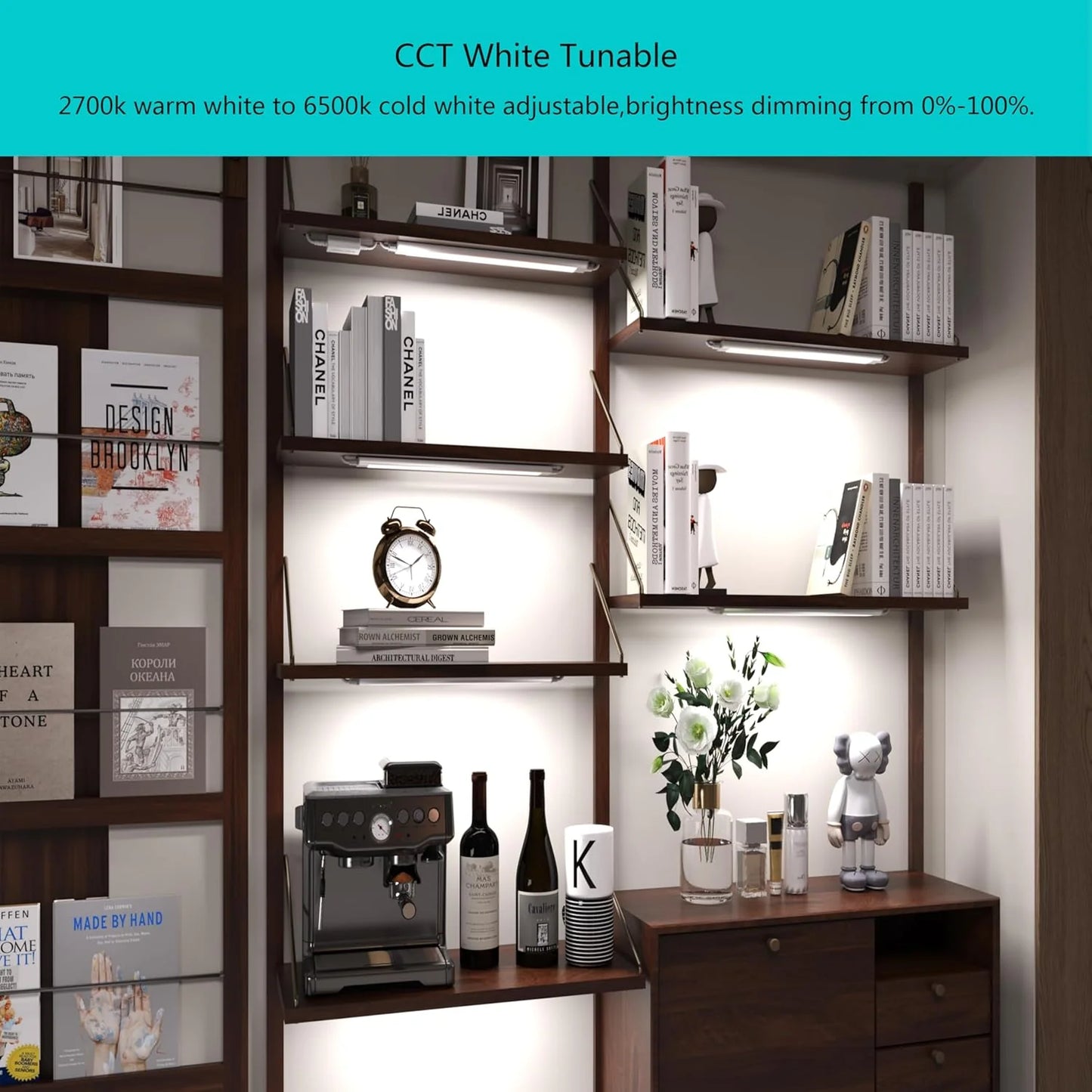 Smart under-cabinet lighting strip, white and color-changing dimmable