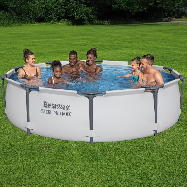 Steel Pro MAX 10 Foot x 30 Inch Round Metal Frame Above Ground Outdoor Backyard Swimming Pool Set with 330 GPH Filter Pump