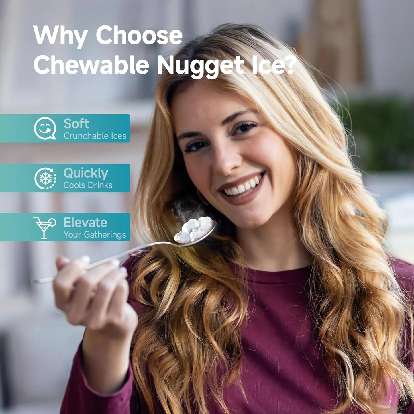 EUHOMY Nugget Ice Maker Countertop, Ready in 8 Mins, 35lbs/24H, Self-Cleaning, Portable Ice Makers Machine with Ice Scoop & Basket, Sonic Ice Maker with Chewable Pellet Ice for Home/Party/RV/Camping